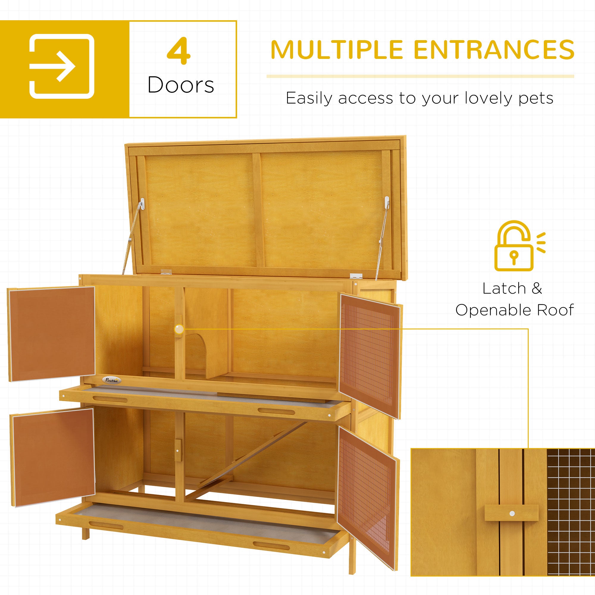 Wooden Bunny Hutch with Ramp, Indoor/Outdoor, Yellow - Yellow - Image 4