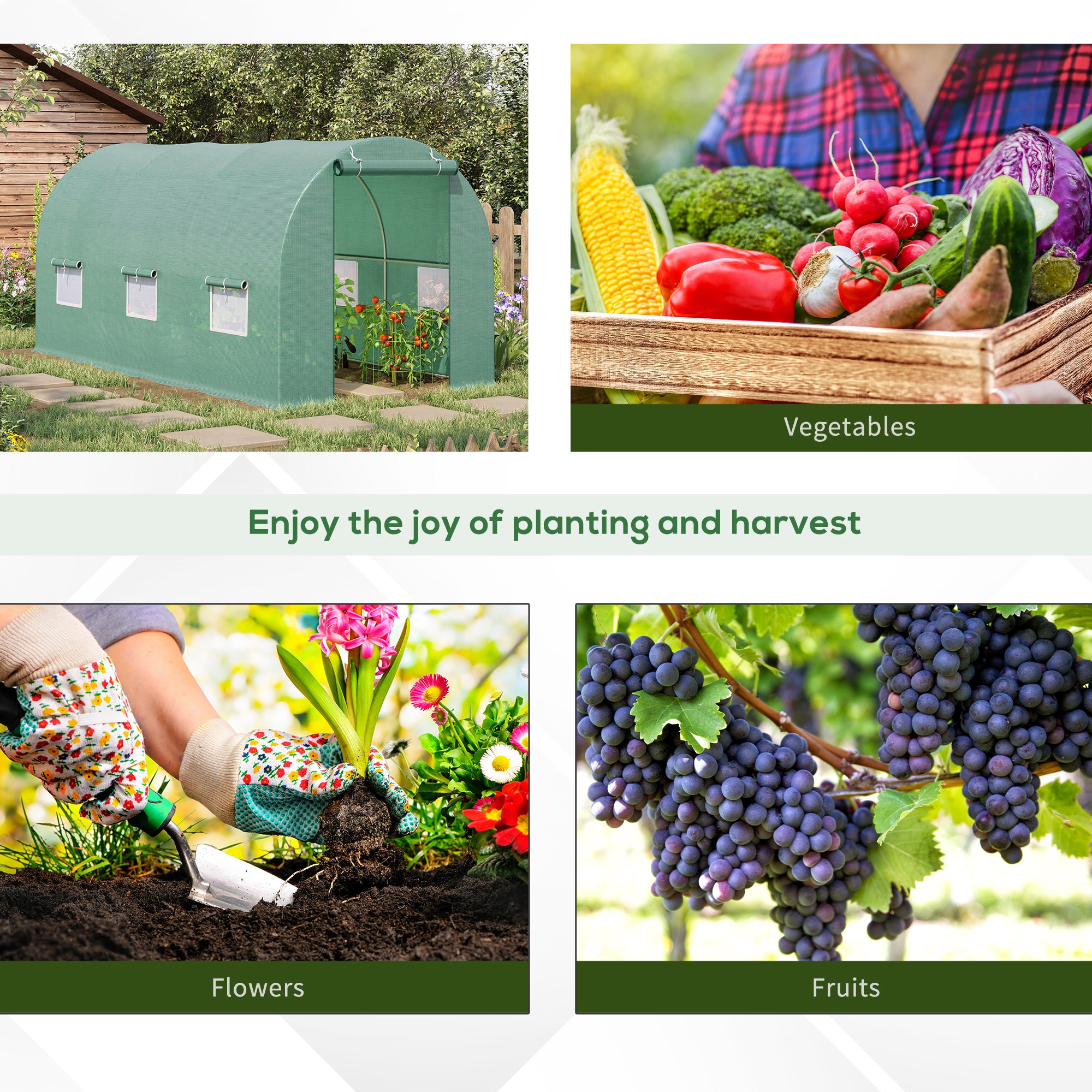 15' x 7' x 7' Walk-in Tunnel Hoop Greenhouse, Green House for Outside with PE Cover, Steel Frame, Roll-Up Zipper Door & Windows for Flowers, Vegetables, Tropical Plants, Green - Green - Image 7