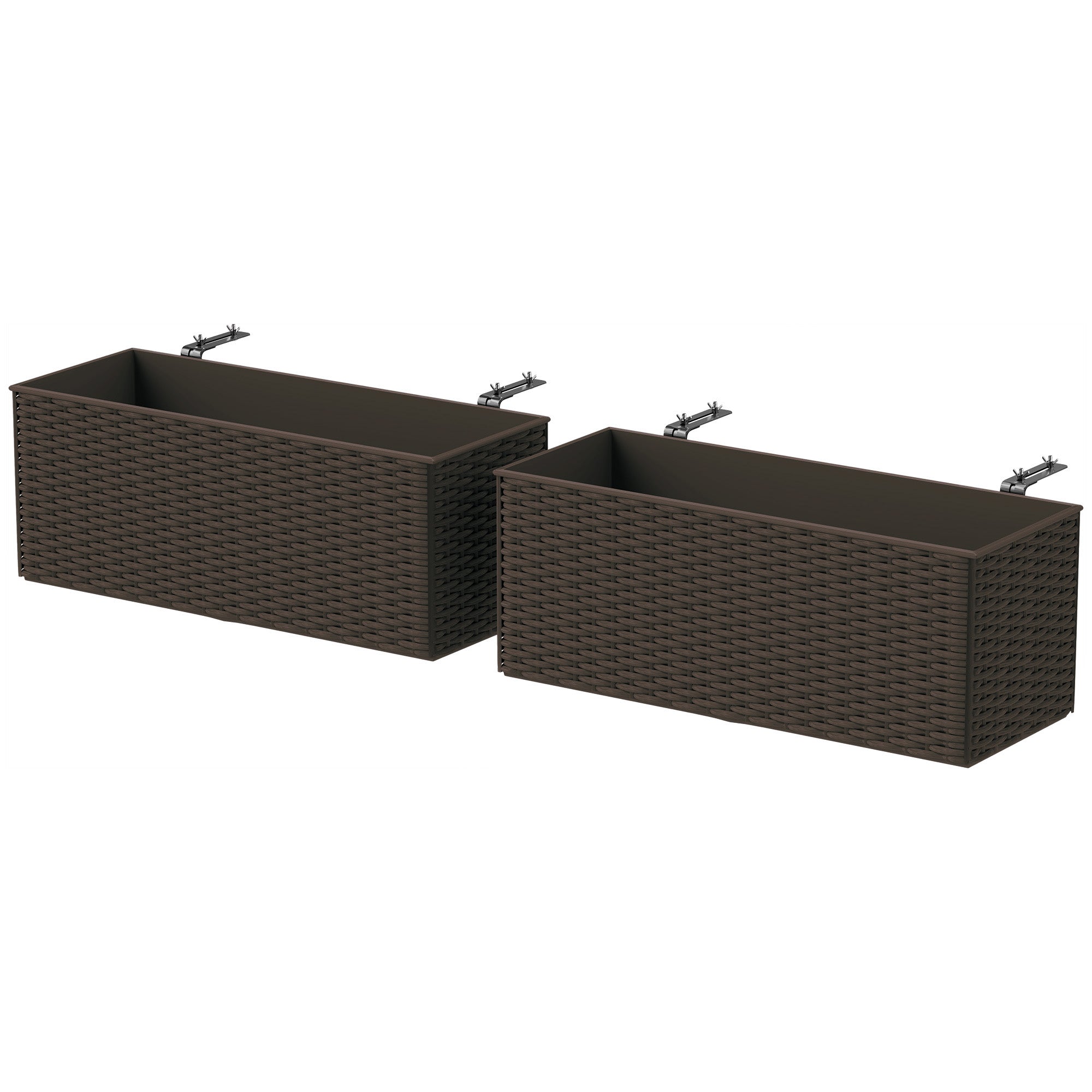 2 Pack 20 Inch Railing Flower Pots, Hanging Flower Pots with Hooks, Drainage Holes for Fence, Rattan Look, Brown - Brown