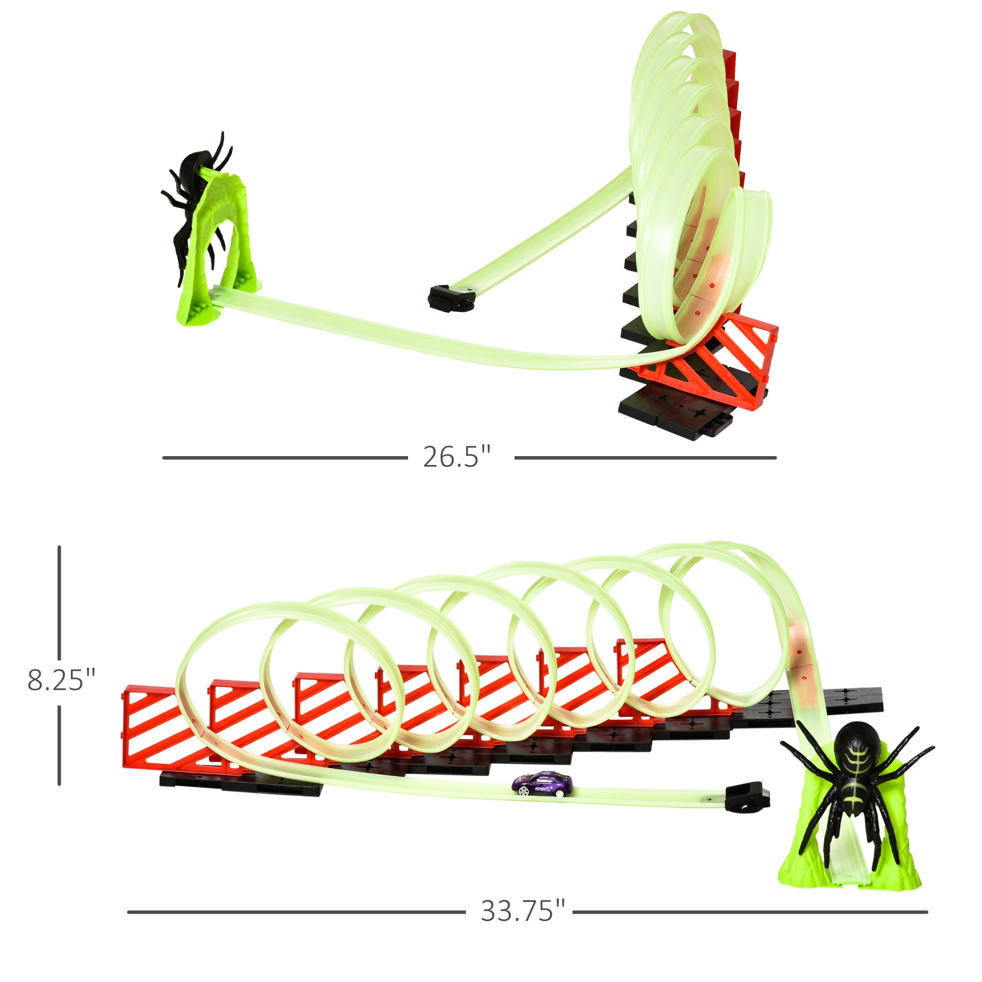 Track Builder Loop Kit Criss-Cross Glowing Race Track Toy Set Spooky Spider Fun Starter Kit, with Pull-back Car for Kids 3-6 years old, Lime Green
