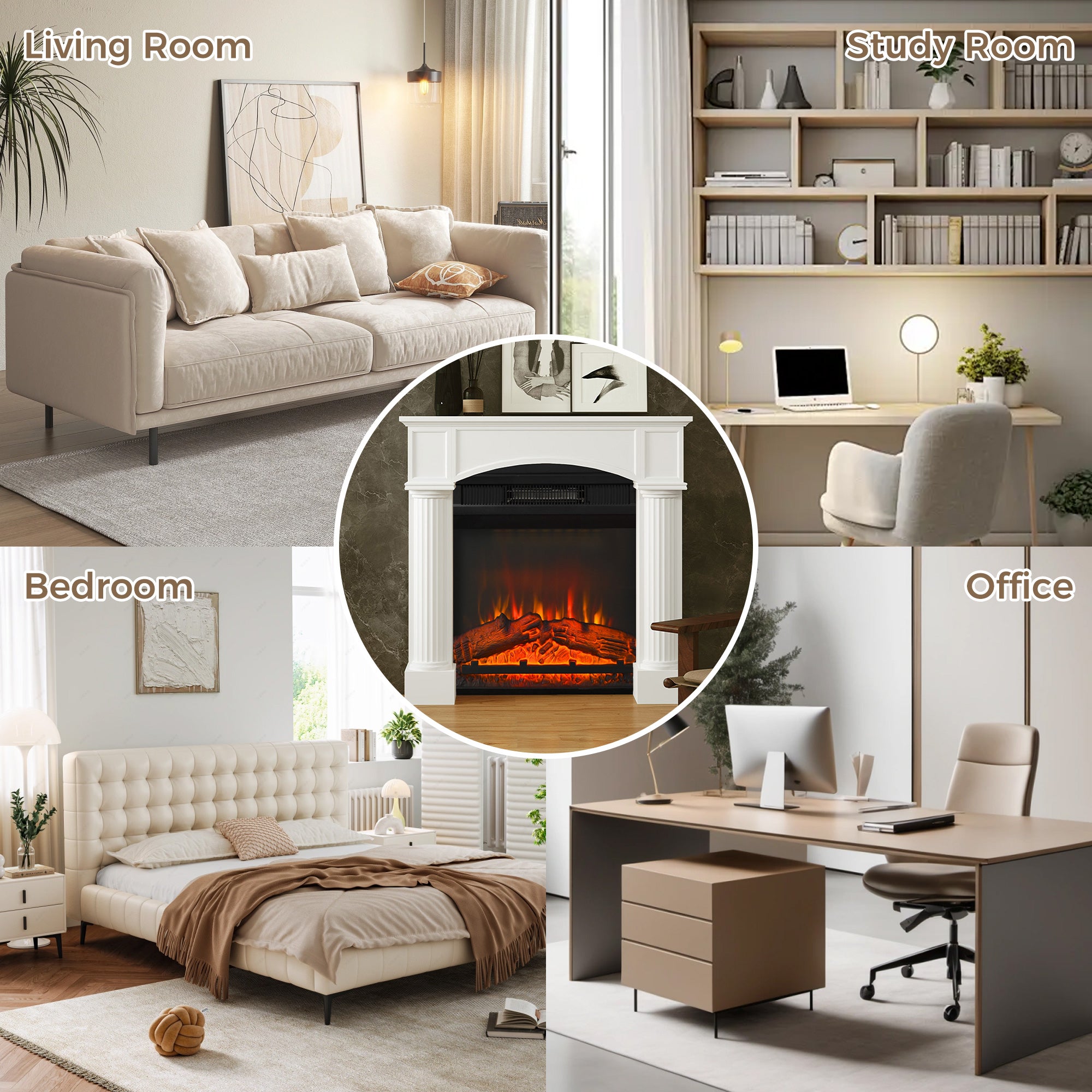 Modern Fireplace Mantel, Freestanding Fireplace Surround for Electric Fireplaces, 43.3" W x 39.8" H, White