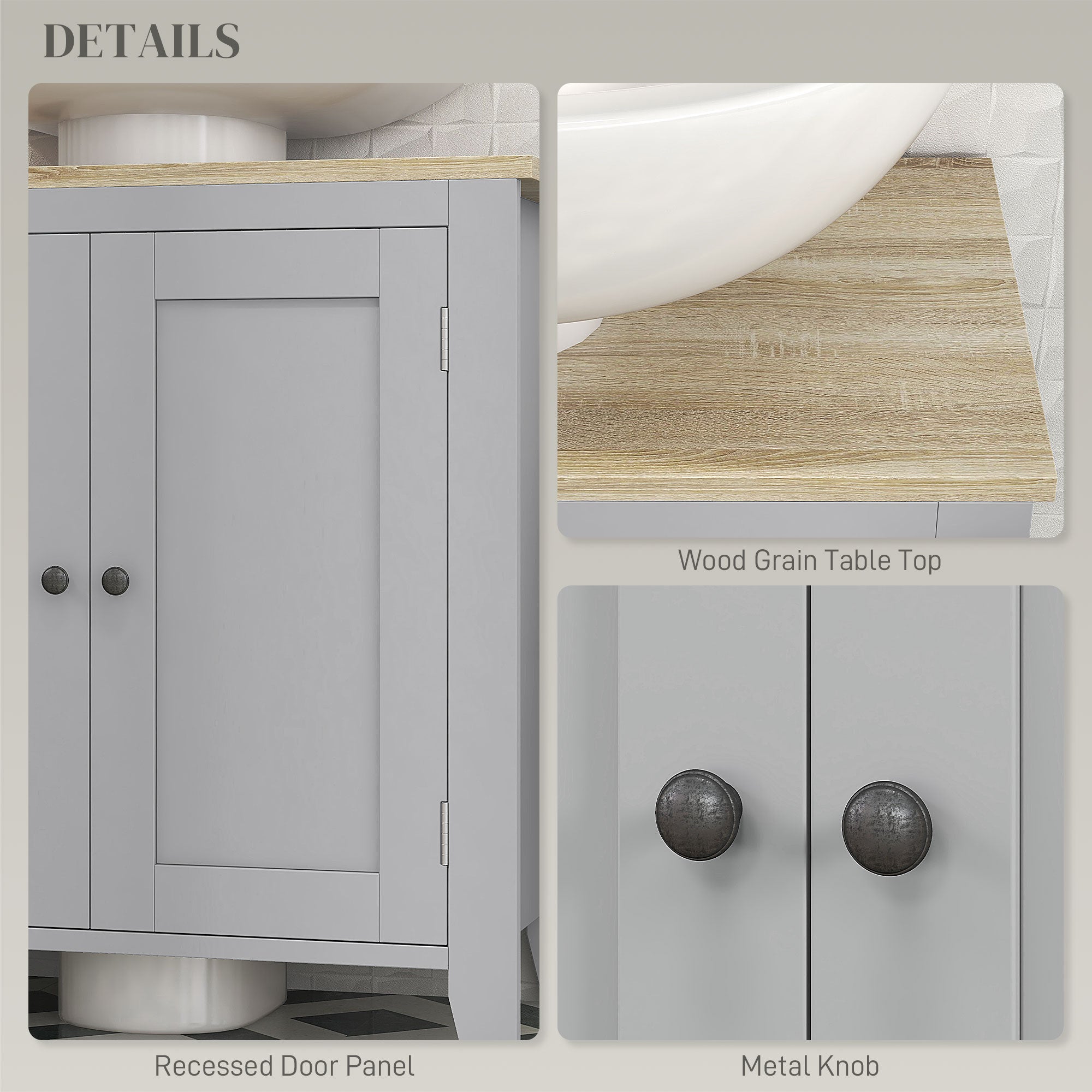 Bathroom Vanities, Pedestal Sink Cabinet with U-Shaped Cut-out and Adjustable Shelf, Gray