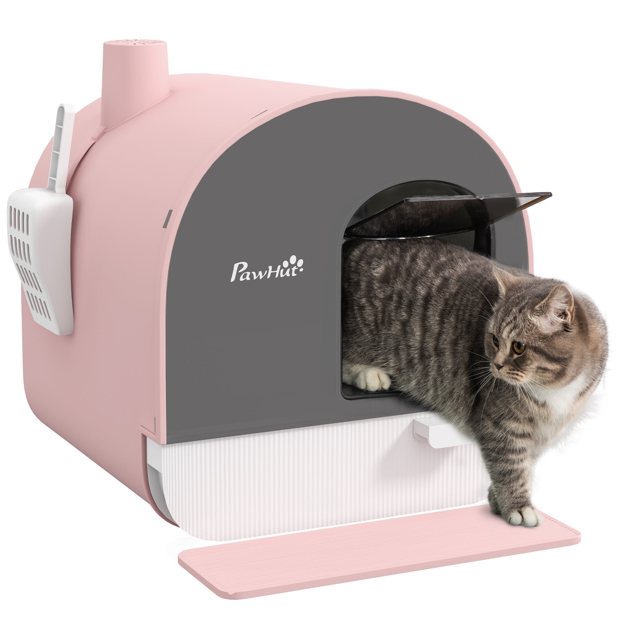 Cat Litter Box with Lid with Scoop and Filter, Pink - Pink