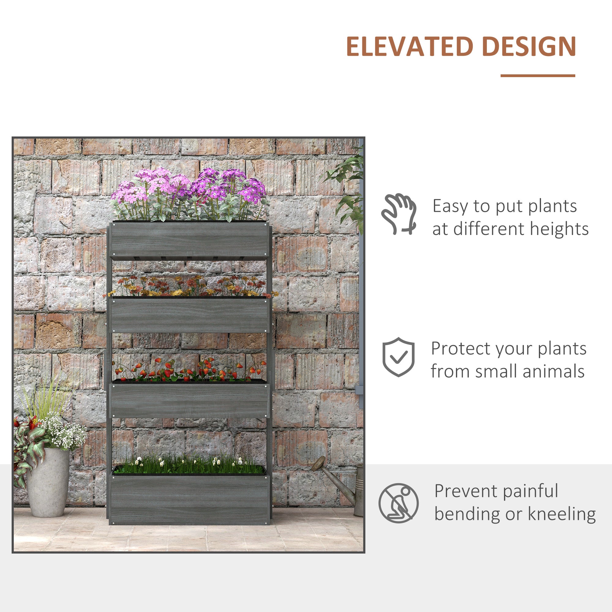 Outdoor Wooden Vertical Garden Planter, 4 Tier Planter Box, Self-Draining for Flowers, Vegetables, Herbs, Gray - Gray - Image 5
