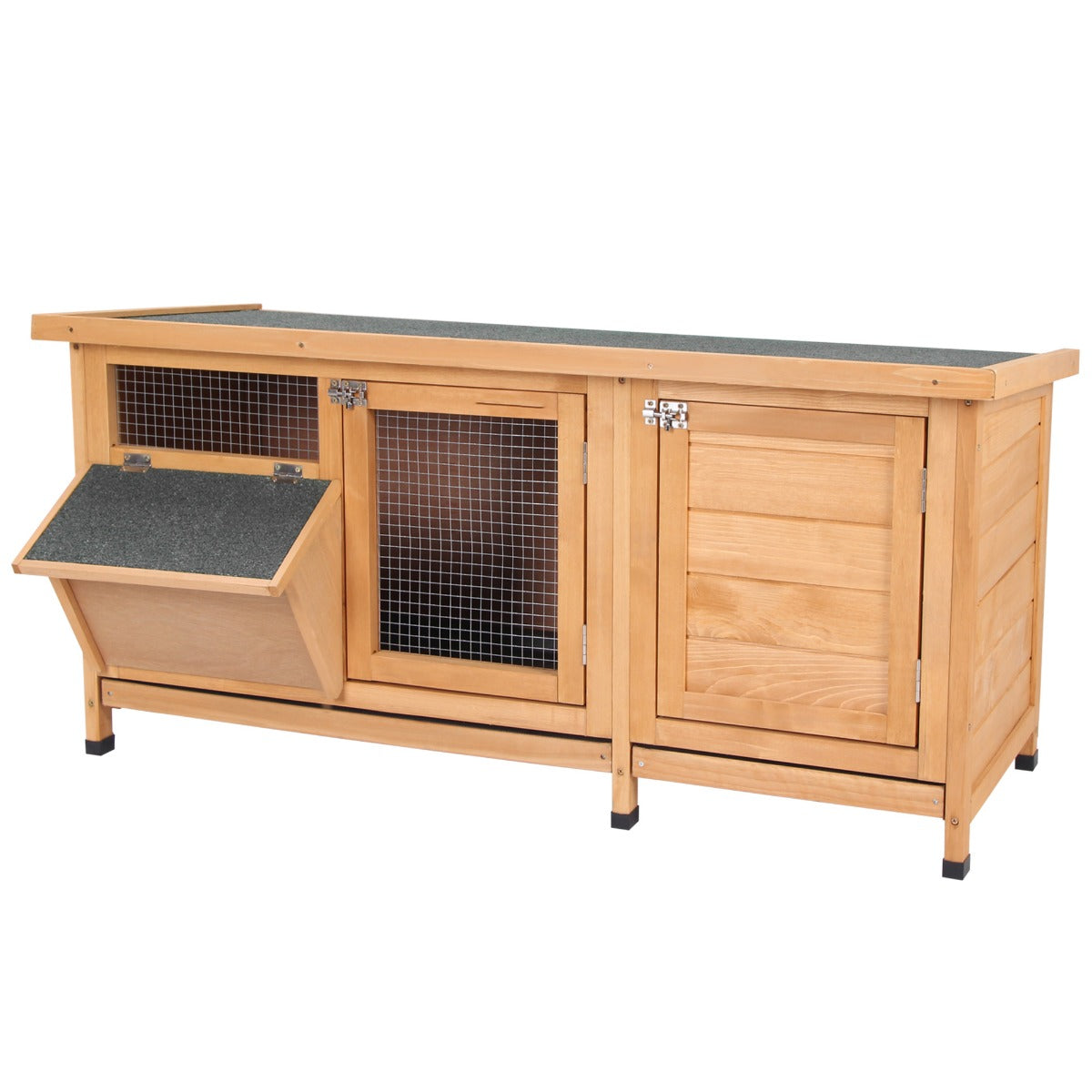 Large Bunny Hutch, Rabbit Cage with 2 Outside Areas and 1 Main House for Small Animals, Yellow - Yellow