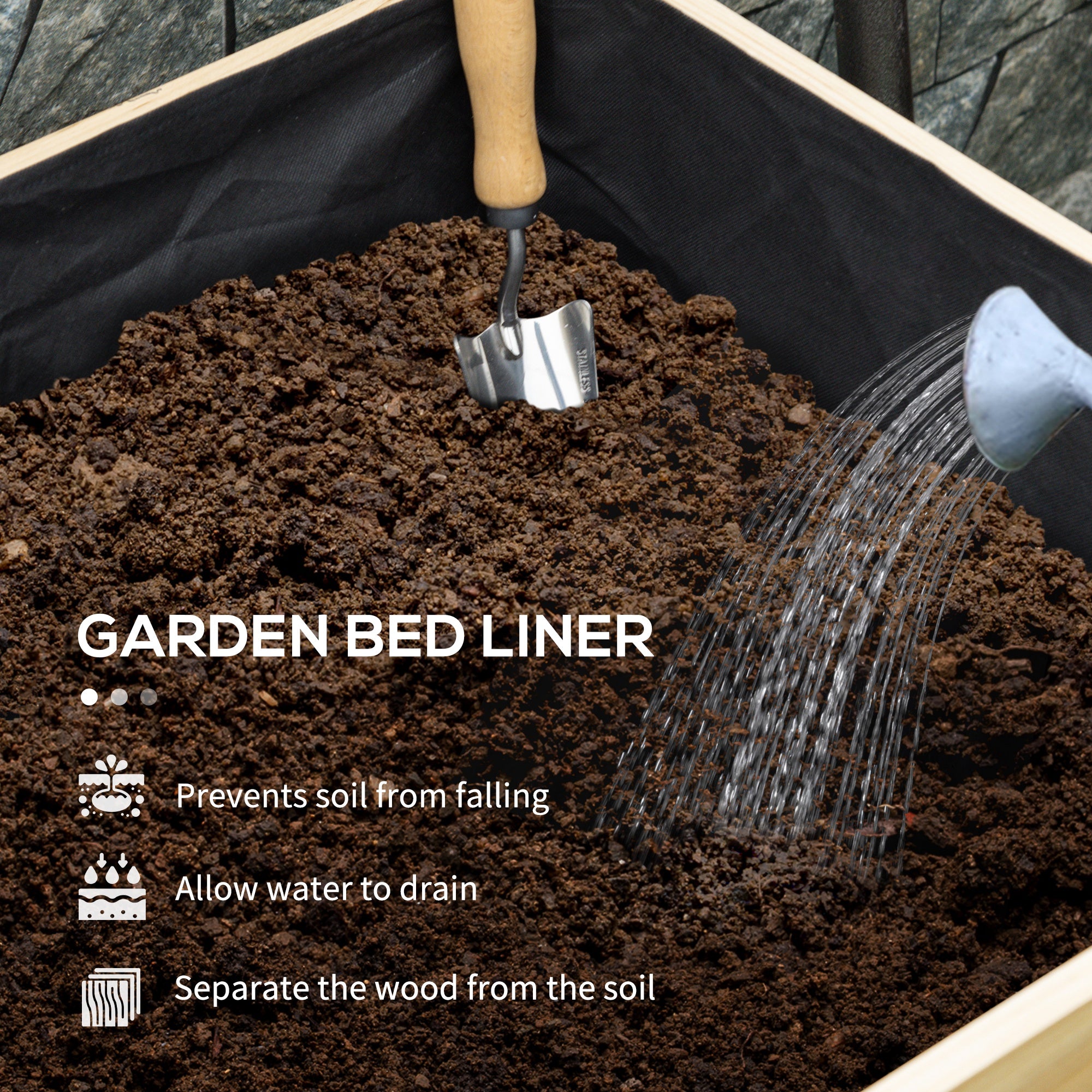 Wooden Raised Garden Bed, Large Elevated Planter Box with Legs, Bed Liner and Drain Holes, 7.4' x 1.8' x 2.6', Natural - Natural Wood - Image 5