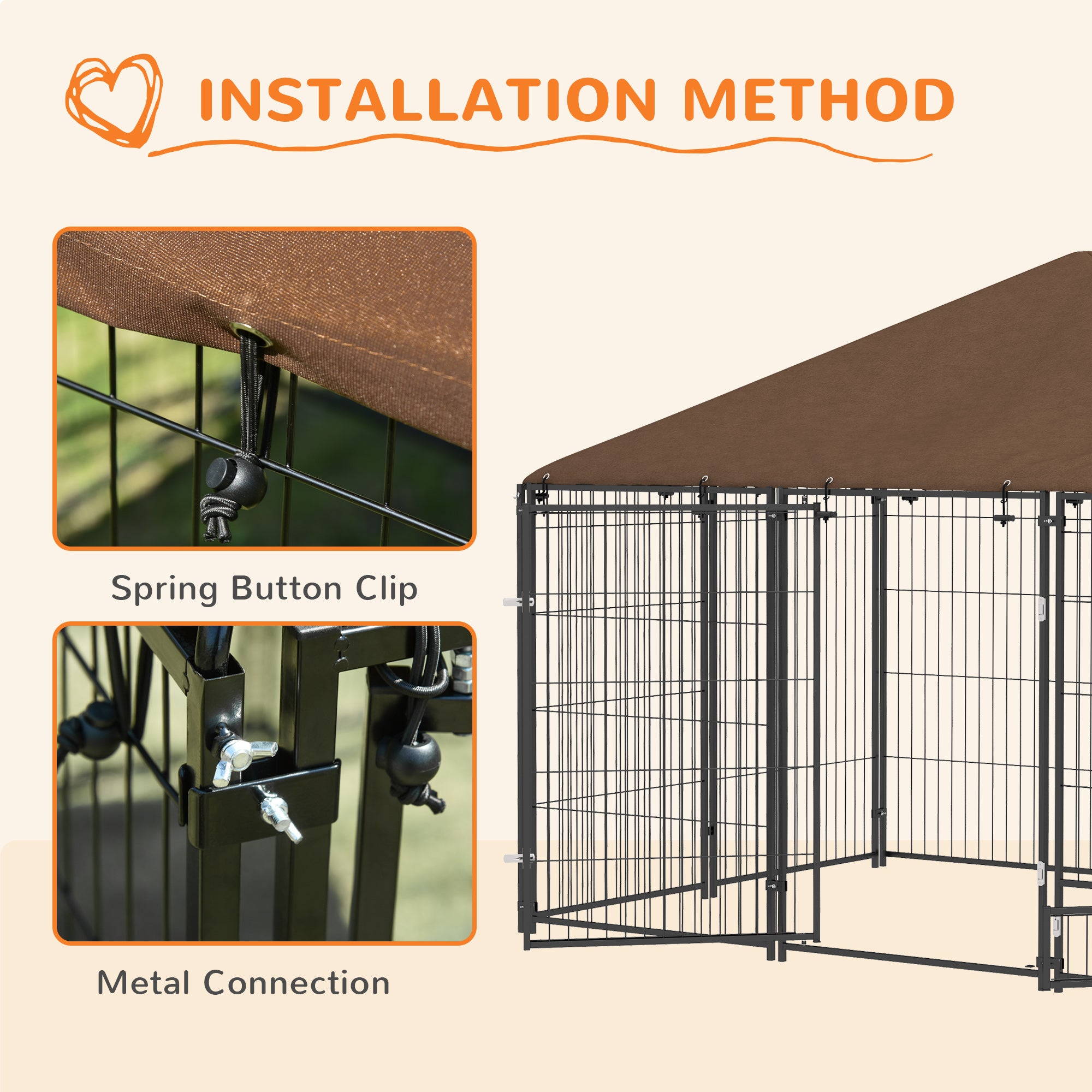 Outside Dog Kennel, 6.9' x 4.6' x 5' Puppy Play Pen with Canopy, Garden Playpen Fence Crate with Rotating Bowl, Black - Black - Image 7