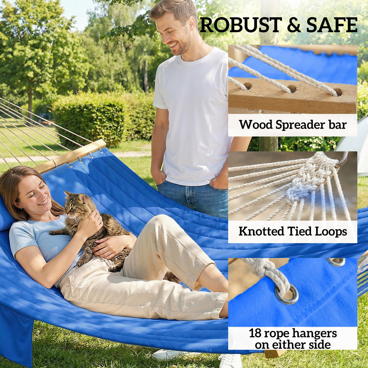 Outdoor Hammock 2-Person, with Pillow & Pad, 440 lbs Capacity, Navy Blue