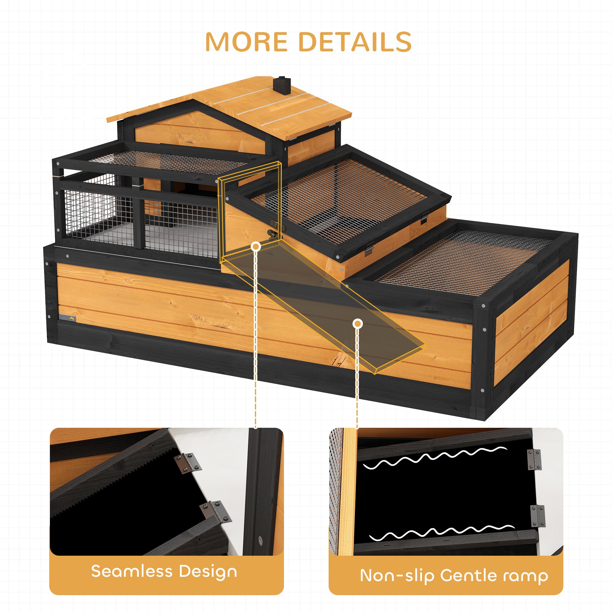 3-Room Tortoise Habitat House w/ Balcony & 2 Stories, 44" x 25.5" x 25", Yellow - Yellow - Image 7