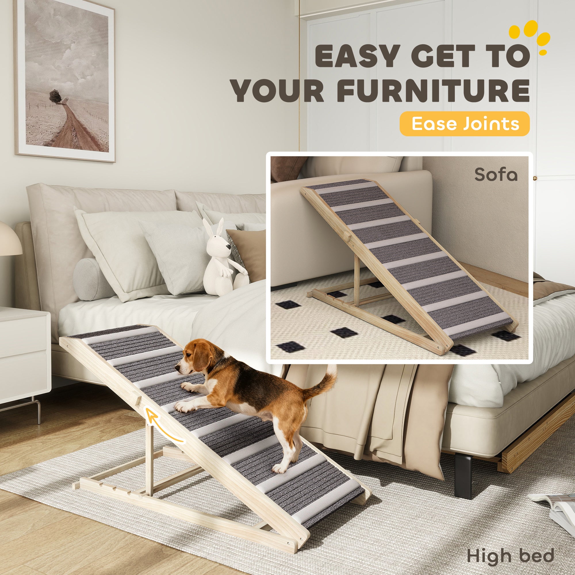 Dog Ramp for Couch, Foldable Pet Ramp for Small to Large Dog, 4 Adjustable Height from 16" to 23.5" - Natural wood finish - Image 8