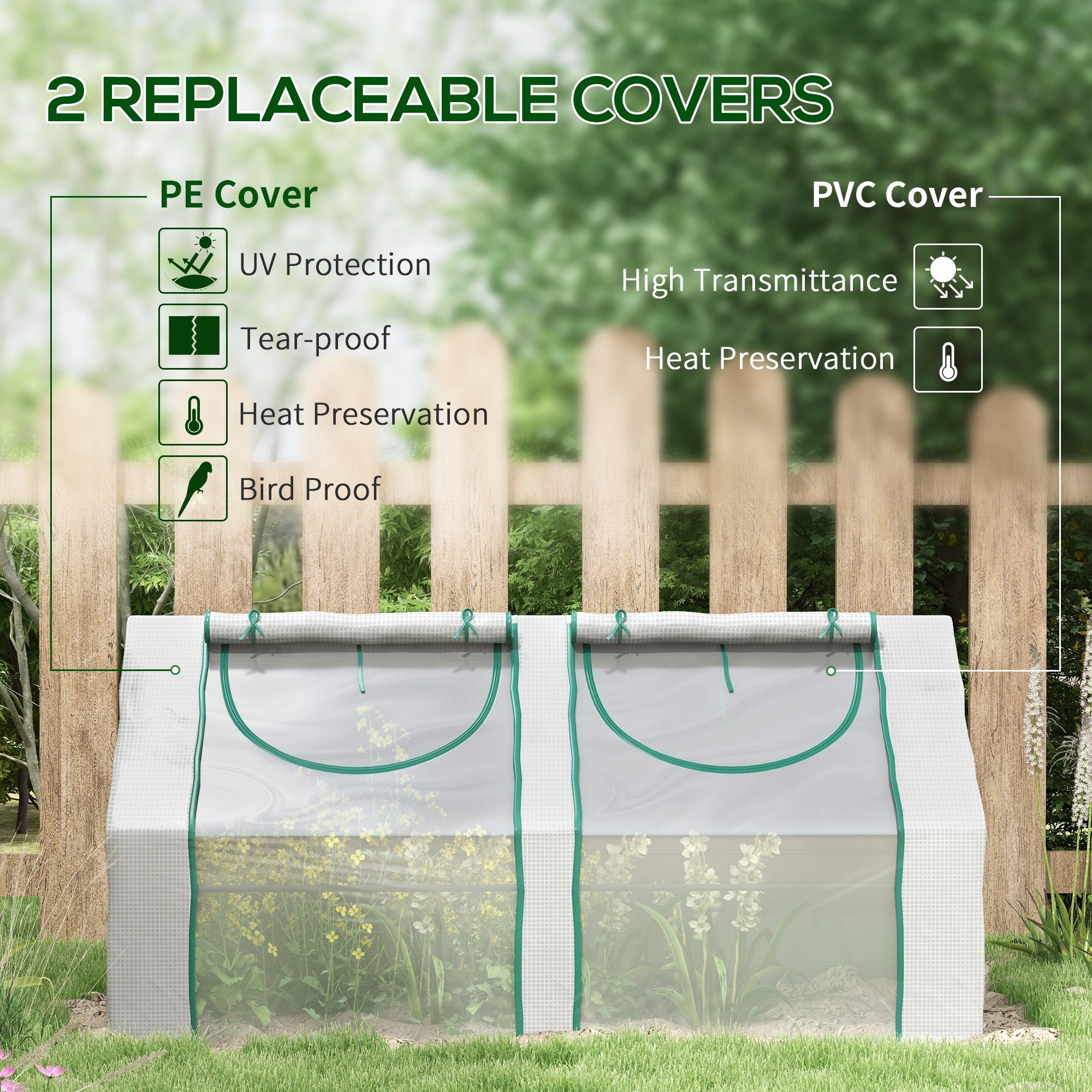 6' x 3' x 3' Portable Greenhouse, Garden Hot House with Two PE/PVC Covers and 2 Roll Up Windows, Clear - Clear - Image 4