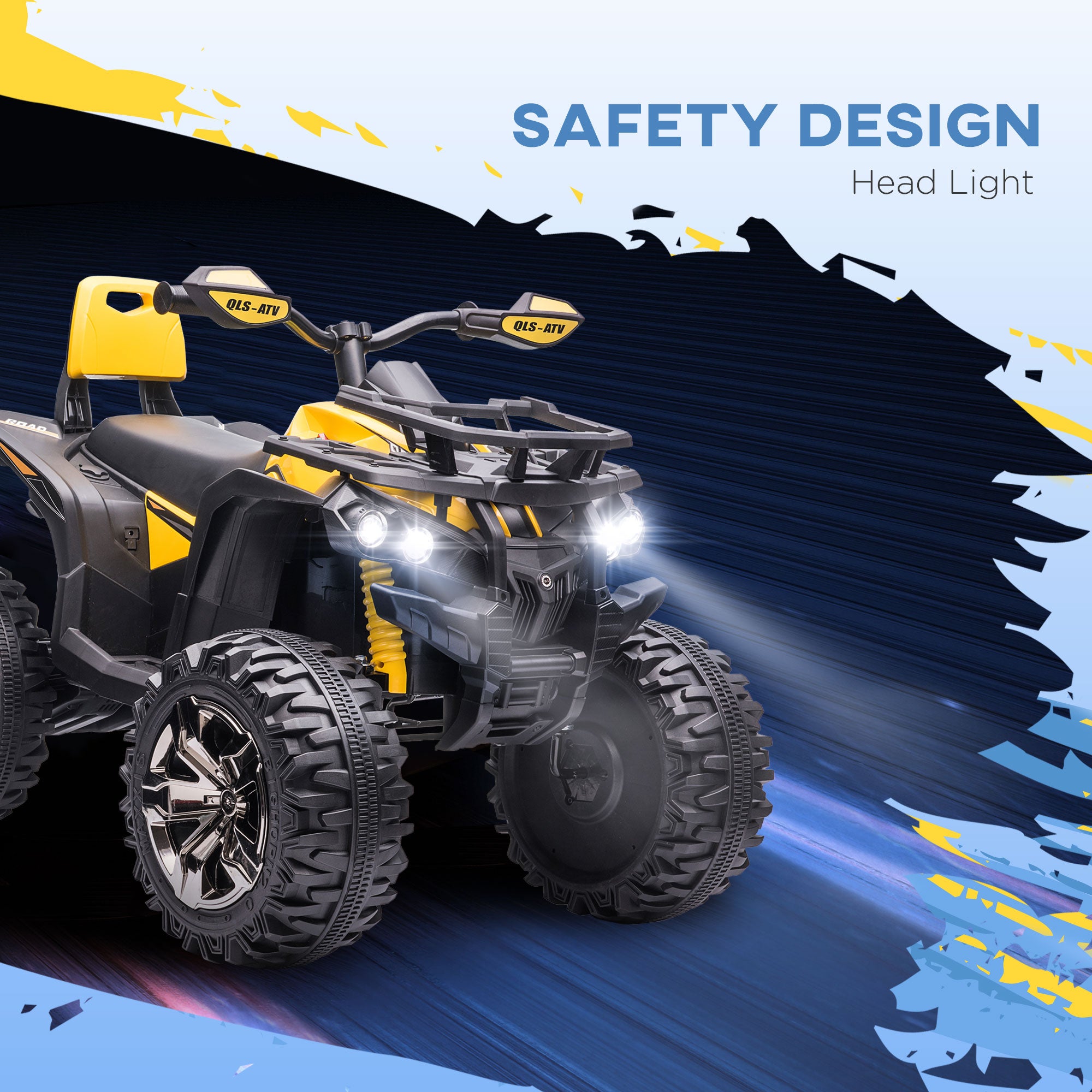 12V Kids Recharging Ride-on Electric ATV Quad w/ Realistic Headlights Wide Wheel, Yellow