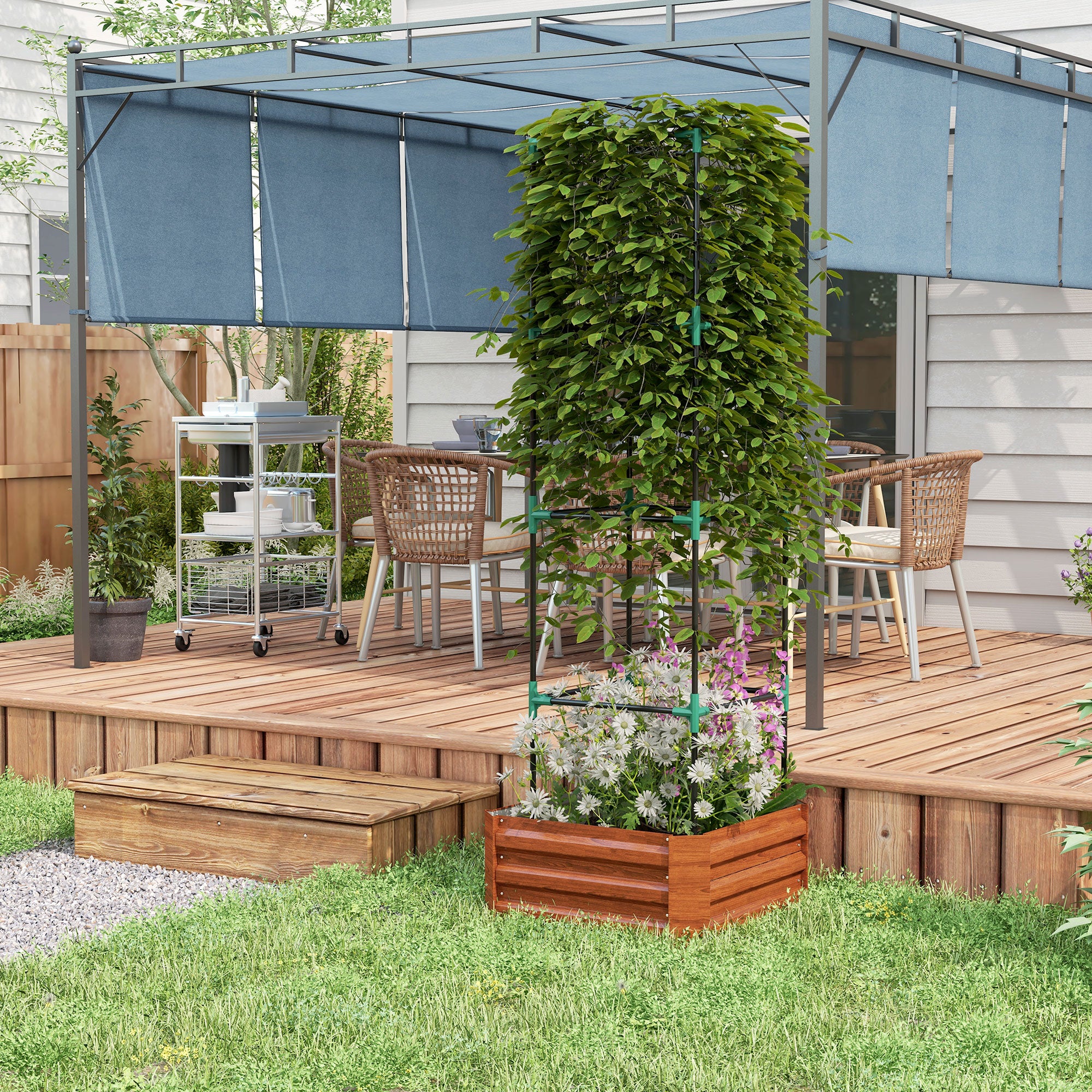 Galvanized Planter Box, 24" x 24" x 73.5" Raised Garden Bed with Tomato Cage for Climbing Vines, Brown - Brown - Image 7
