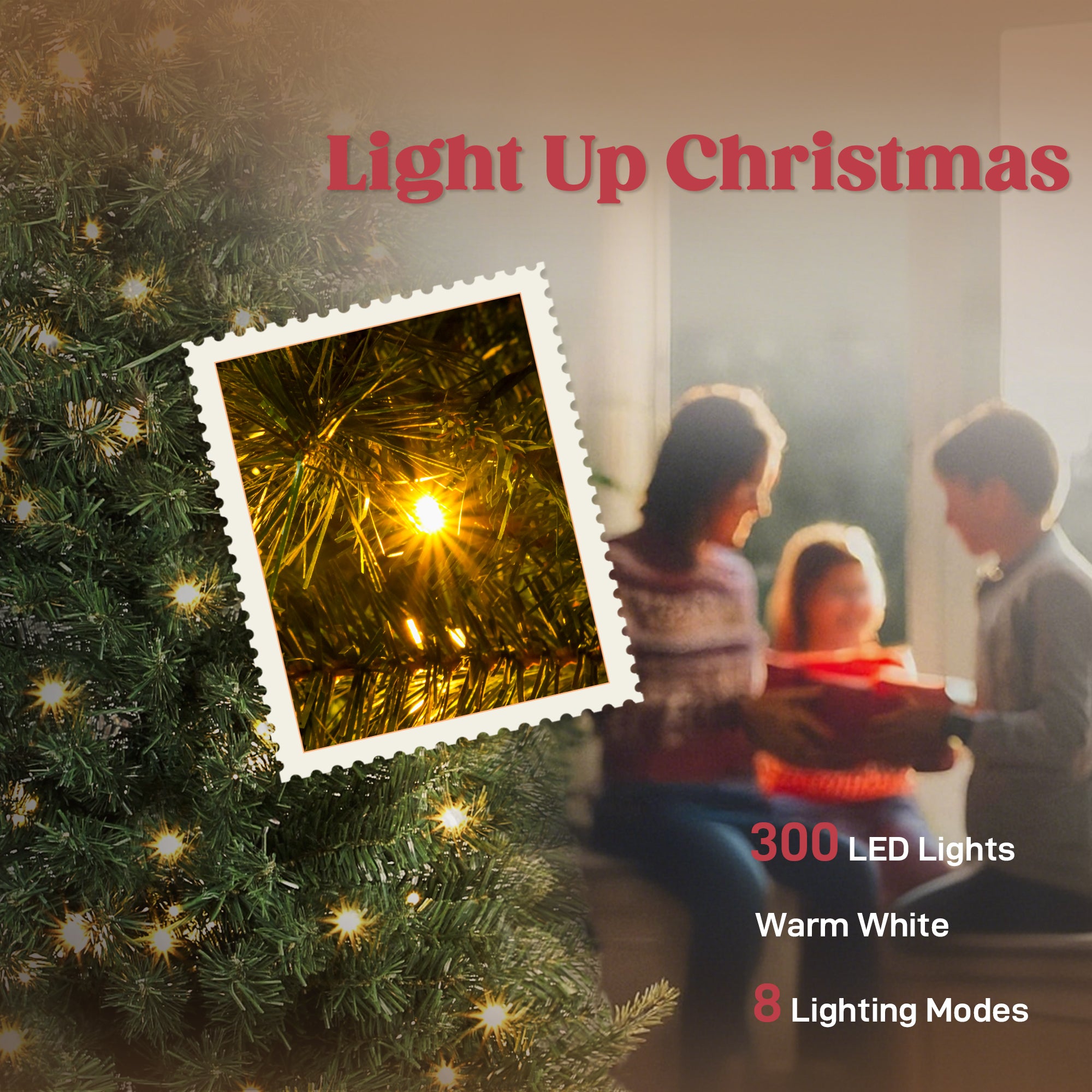 7 ft Prelit Christmas Tree, Whimsical Xmas Tree Slim High Mountain Fir with 300 LEDs and Metal Stand, Green