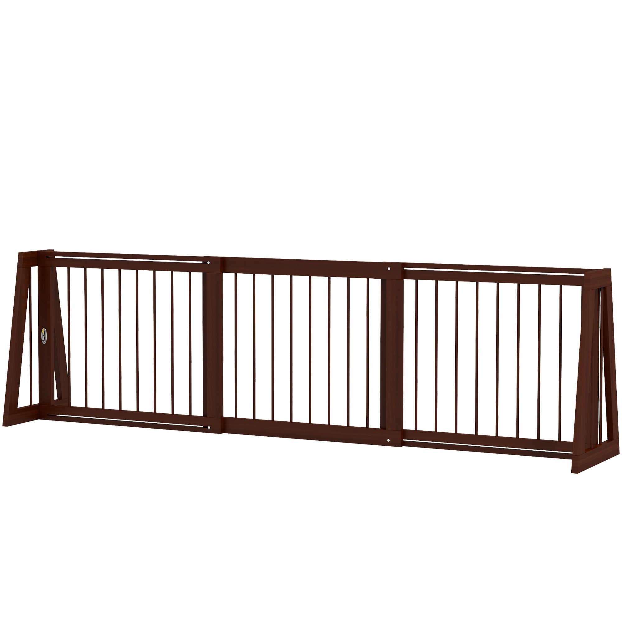 28"-75" Freestanding Wooden Pet Gate with Support Feet & Non-Slip Mats for Indoor, Stairway, Doorway, Brown - Brown