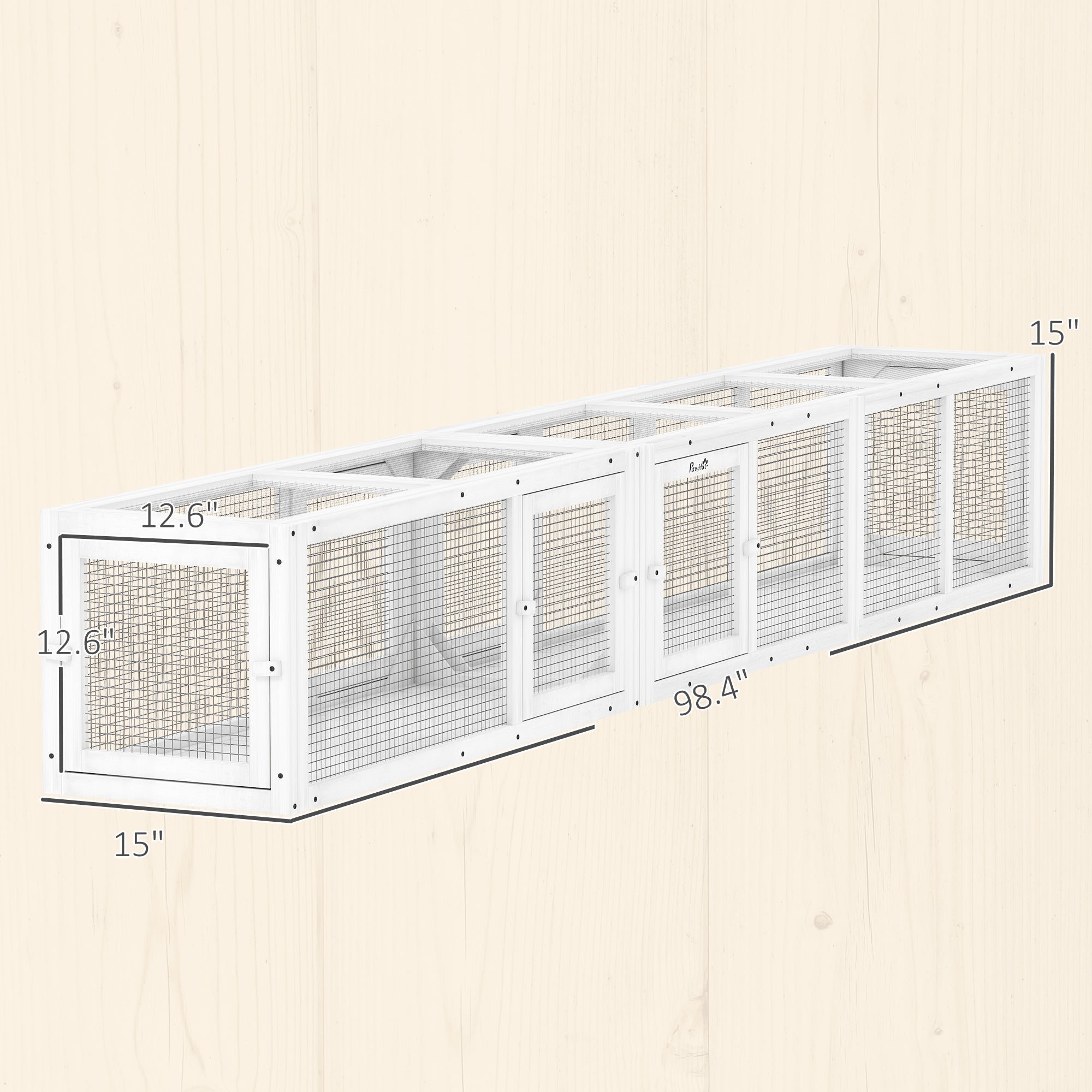 Wooden 98" Cat Tunnel for Outdoor with Combinable Design, 8 Doors, White - White - Image 3
