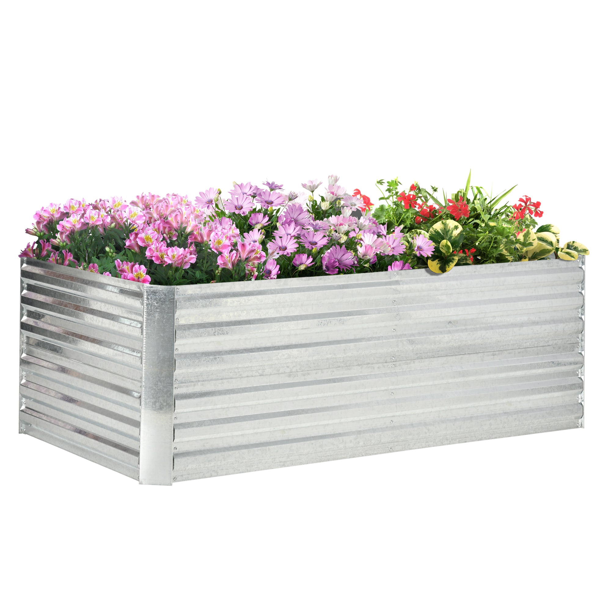 Galvanized Raised Garden Bed, Steel Outdoor Planters with Reinforced Rods, 71" x 36" x 23", Silver - Silver