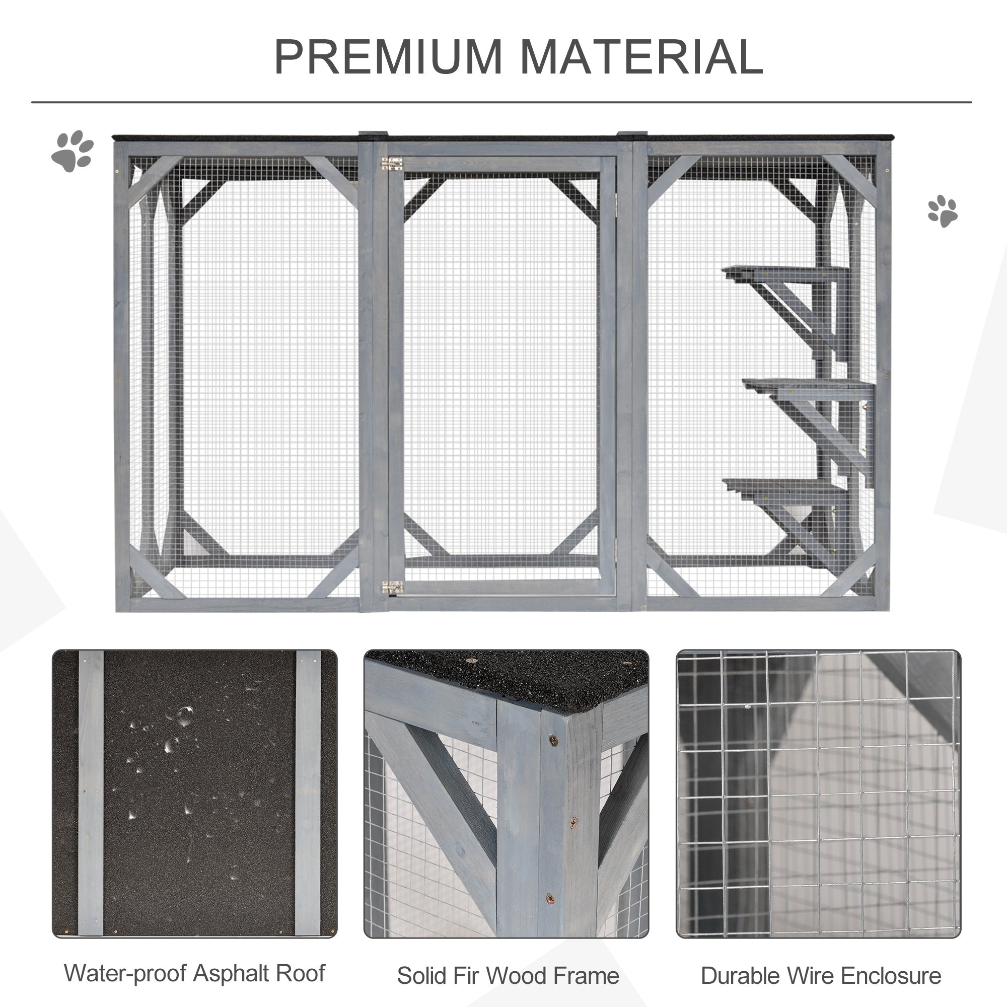 71" x 32" x 44" Large Wooden Outdoor Cat Enclosure Catio Cage With 3 Platforms, Gray - Grey - Image 6