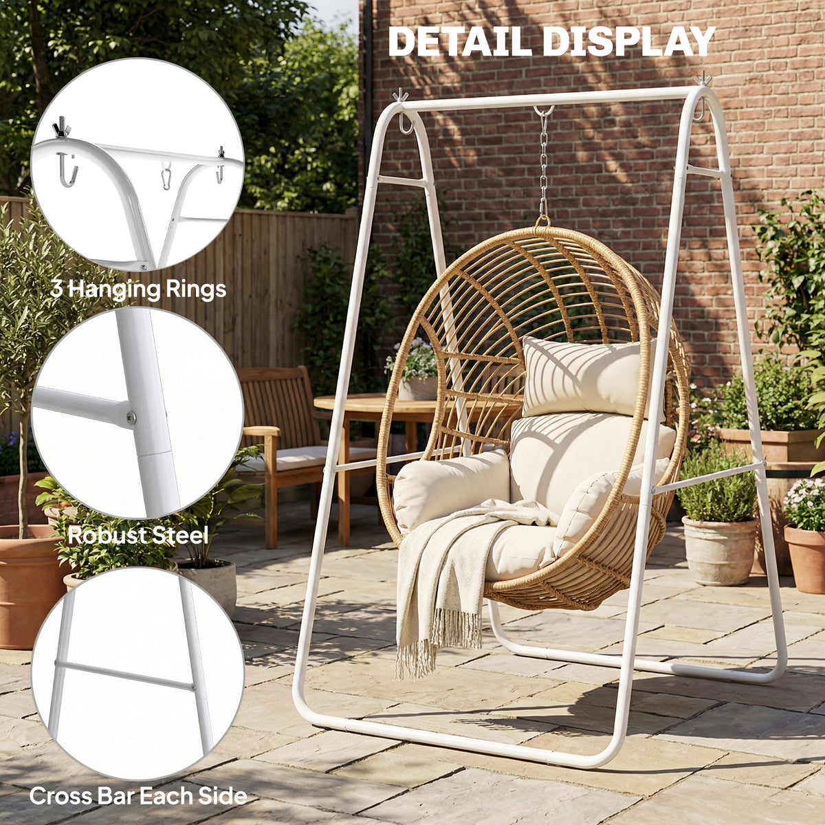 Hammock Chair Stand Only Heavy Duty Solid Steel A-Frame for Hanging Hammock, Egg Chair, Max Load 330 LBS, White