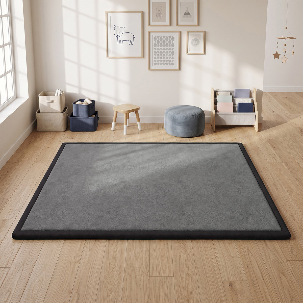 1.2" Thick Baby Play Mat, 71" x 59" Playpen Mat, Non-Slip, Water-Resistant, Soft Flannel for Crawling Playing, Dark Gray