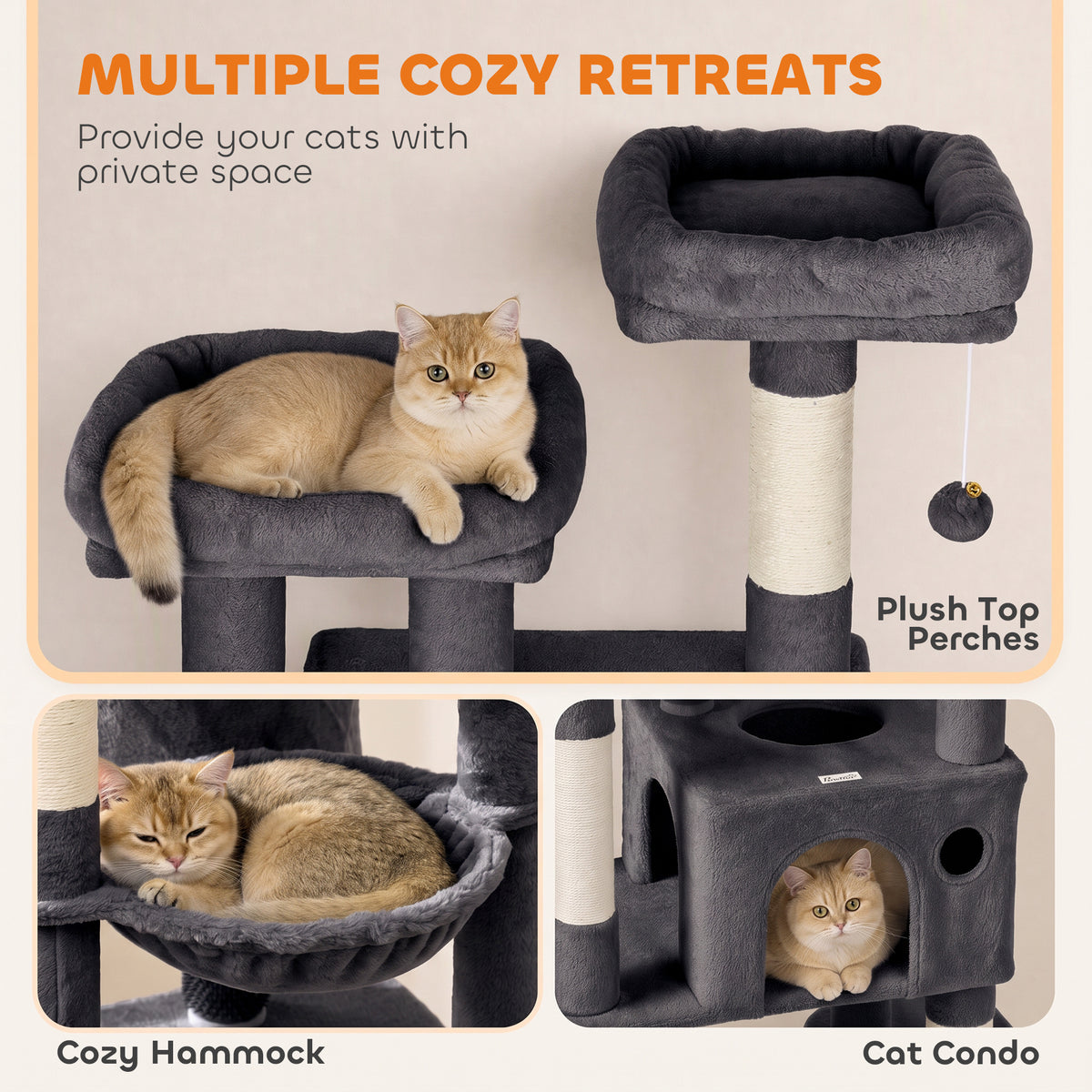 79" Extra Large Cat Tree Tower with Dual Baseboard for Large Adult Big Cats, Dark Gray