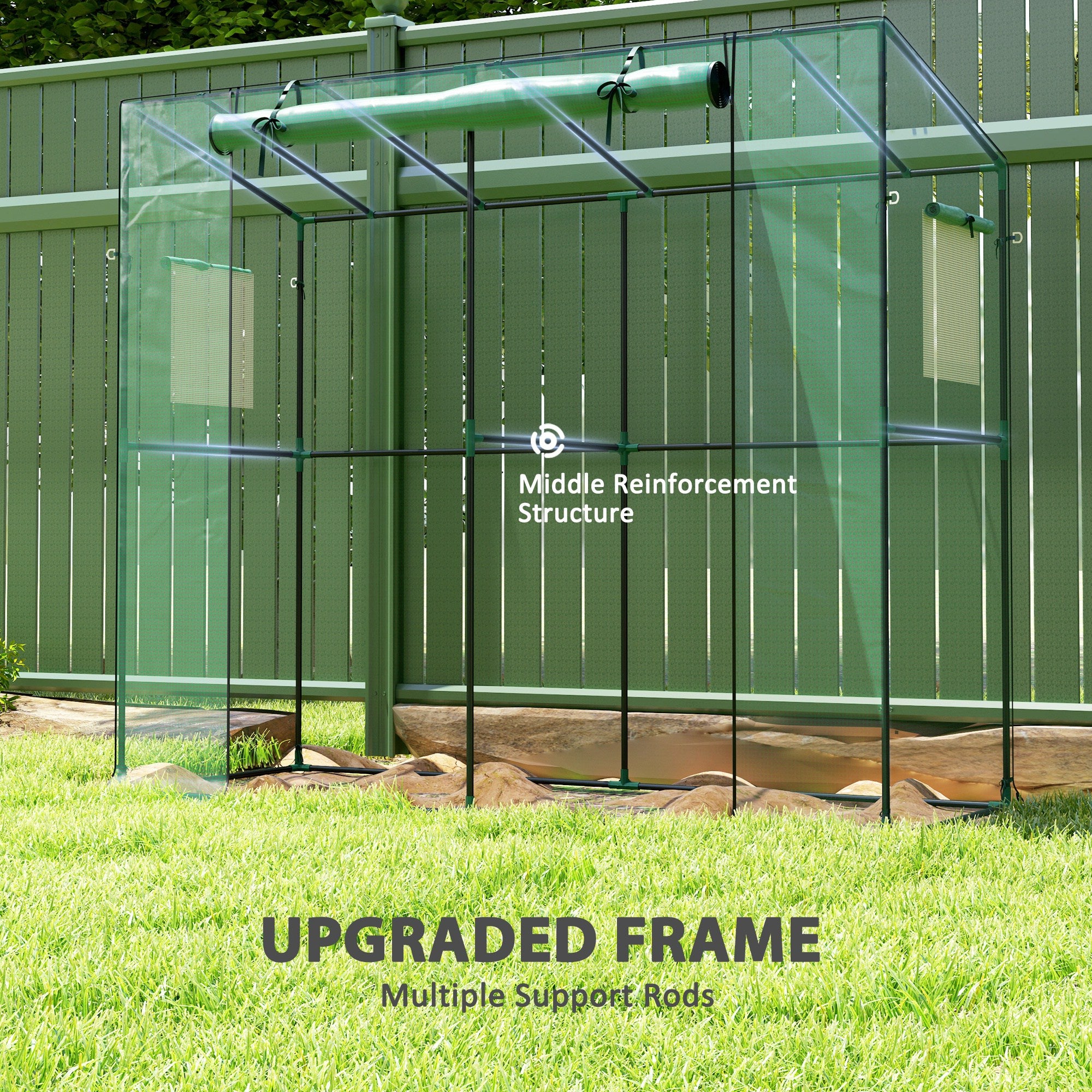 Walk-in Portable Greenhouse Small Greenhouse for Outdoors with UV-resistant PE Cover, 6.6' x 2.5' x 5.6' Green - Green - Image 4