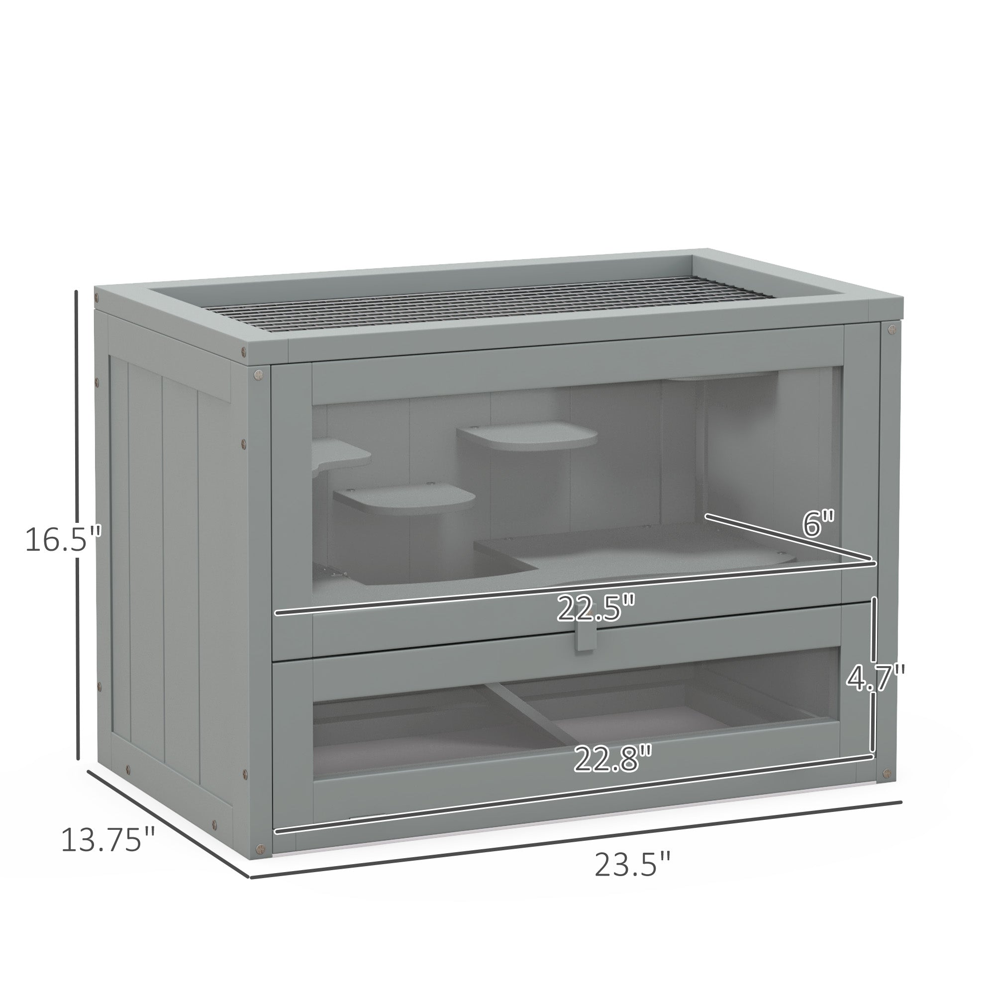 2-Level Hamster Cage with Openable Top, Door, Shelf, Ladder, Gray - Gray - Image 3