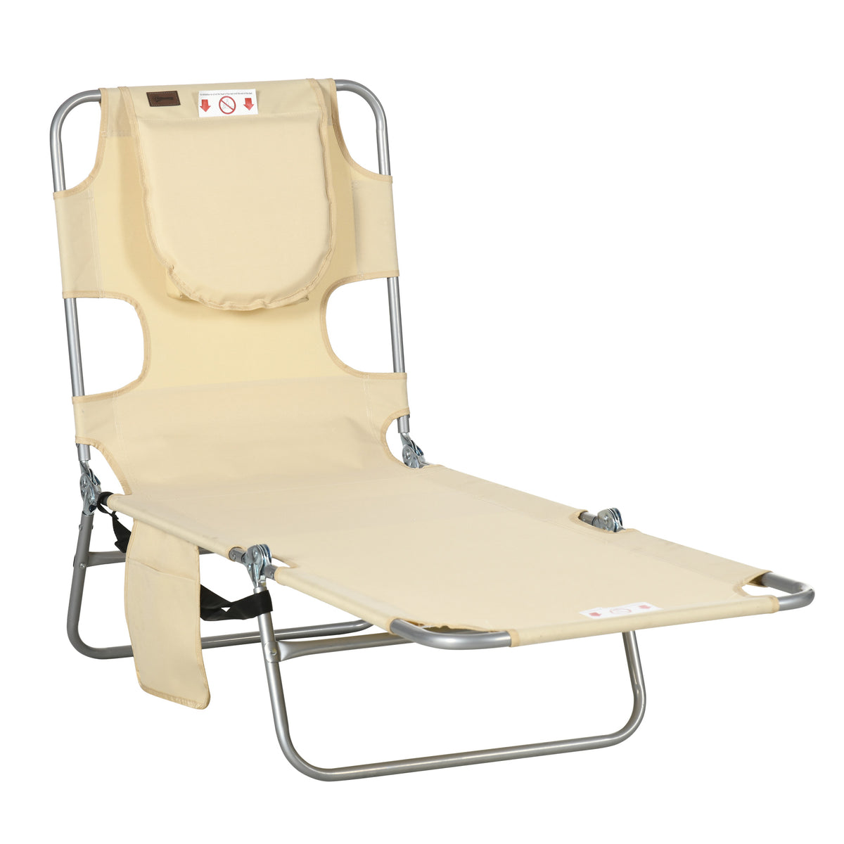 Tanning Chair with Face Hole, 5-Level Adjustable Outdoor Chaise Lounge Chair with Pillow for Beach, Pool, Beige