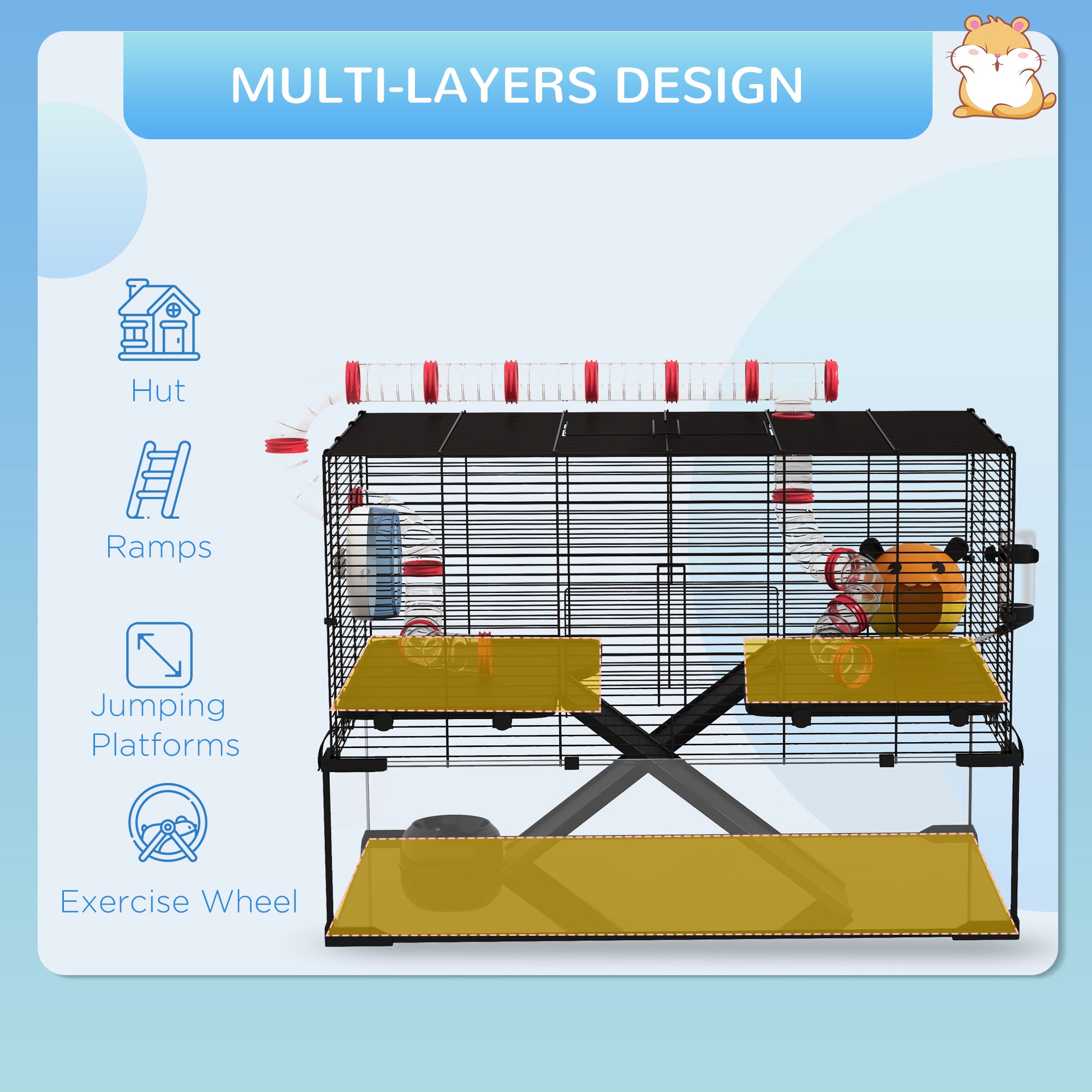 31" Hamster Cage with Tube and Tunnel, Deep Glass Bottom - Black - Image 5