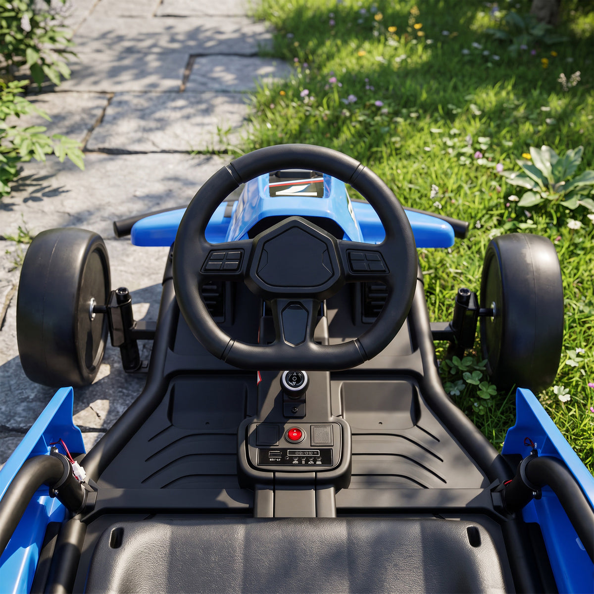 24V Electric Drift Go Kart for Kids with Dual Motors, Soft Start, PU Wheels, 7.5MPH High Speed, for Ages 6-14, Blue