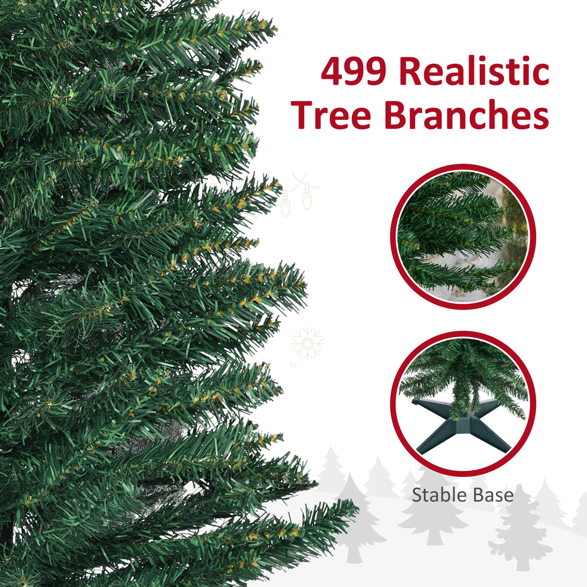 7ft Unlit Pencil Artificial Christmas Tree with Realistic Branches and 499 Tips, Plastic Base, Green