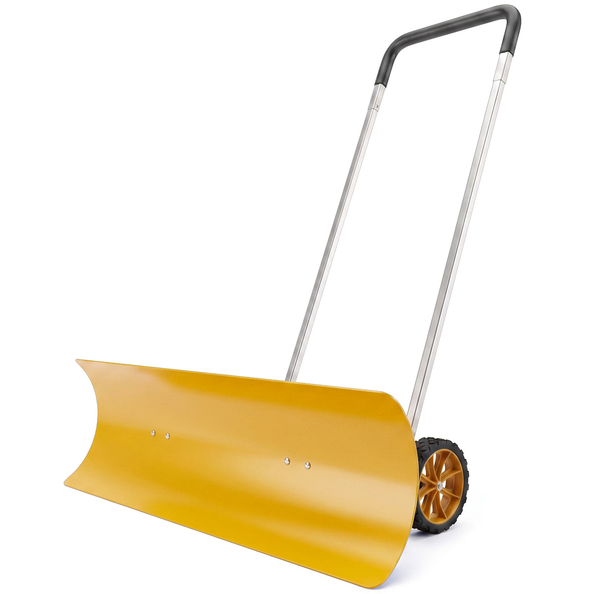 37-Inch Extra Wide Snow Shovel with Wheels, Heavy Duty Aluminum Snow Pusher with Ergonomic Adjustable Handle, Yellow
