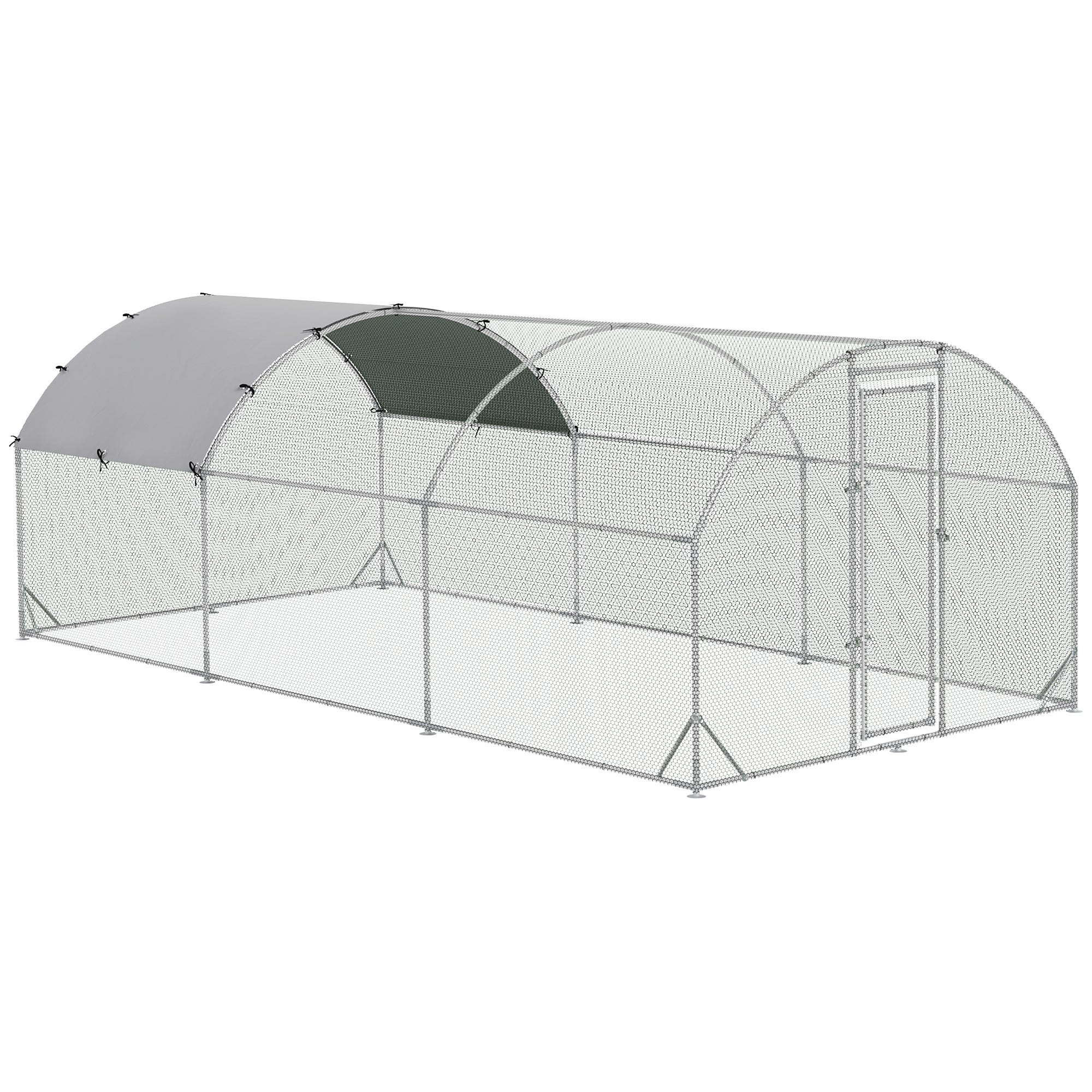 Large Chicken Coop Metal Chicken Run with Waterproof and Anti-UV Cover, Dome Shaped Walk-in Fence Cage Hen House for Outdoor and Yard Farm Use, 1" Tube Diameter, 9.2' x 18.7' x 6.5' - Silver