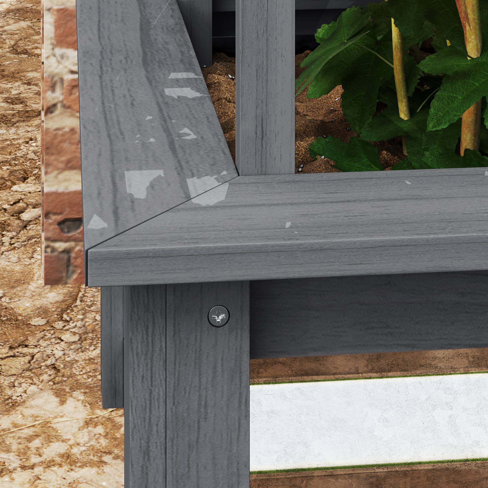 Wooden Raised Garden Bed with Trellis, Galvanized Planter Box Elevated Garden Bed for Garden, Patio, Gray - Gray - Image 8
