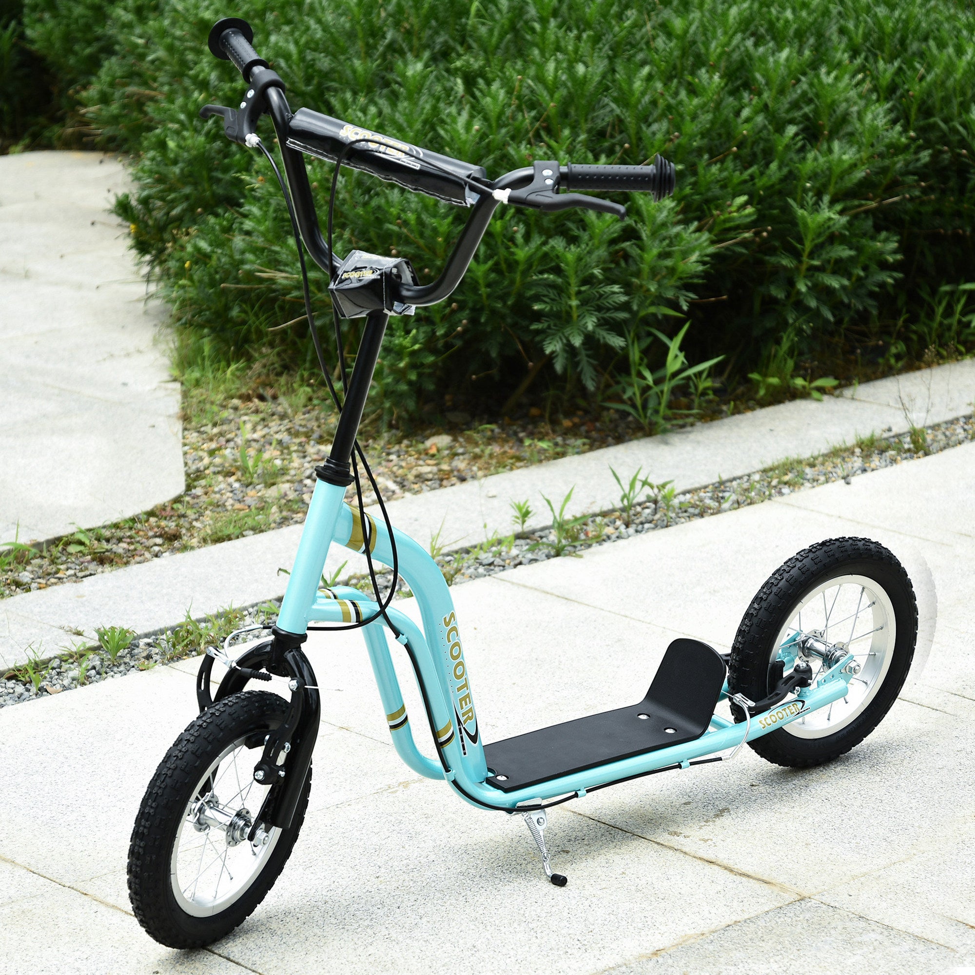 Youth Scooter Front and Rear Caliper Dual Brakes 12-Inch Inflatable Front Wheel Ride On Toy For Age 5+ - Blue