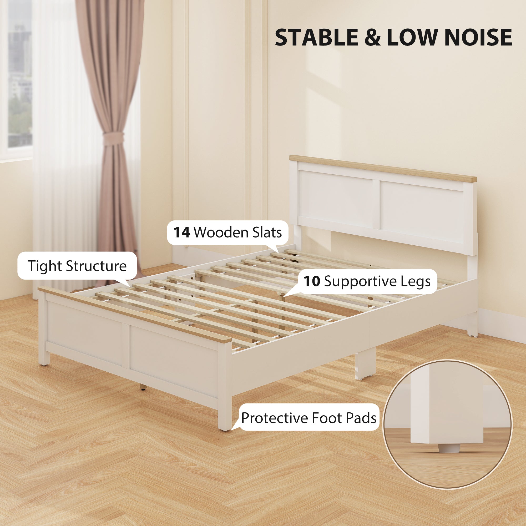 Full Bed Frame with Headboard, Modern Platform Bed Frame with Wooden Slats, No Box Spring Needed, Easy Assembly, White