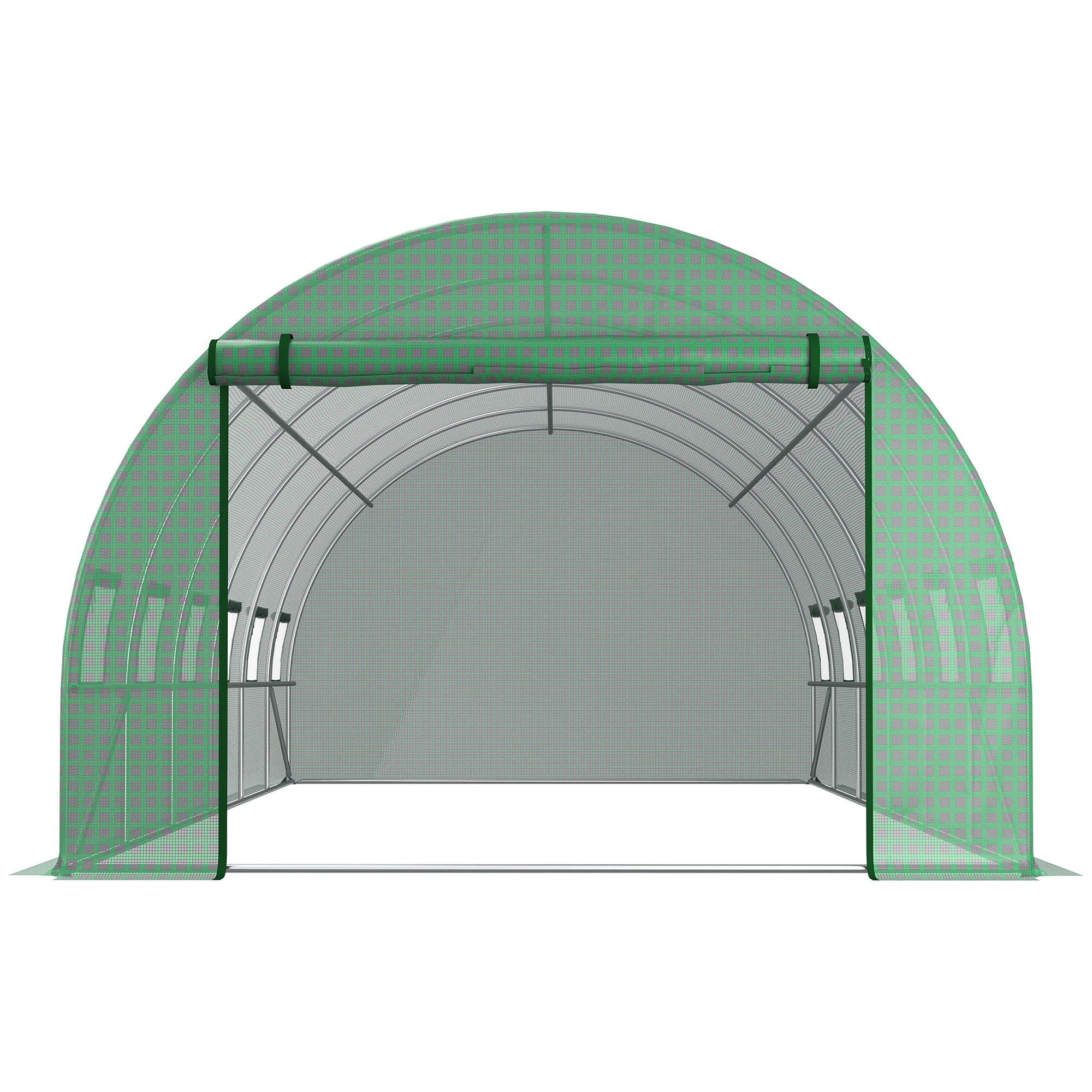 19.7' x 9.8' x 6.6' Plastic Greenhouse Cover Replacement, Heavy Duty Waterproof Tarp for Hoop House, Sheeting with 12 Windows, Door & Reinforcement Grid, Green - Green - Image 8