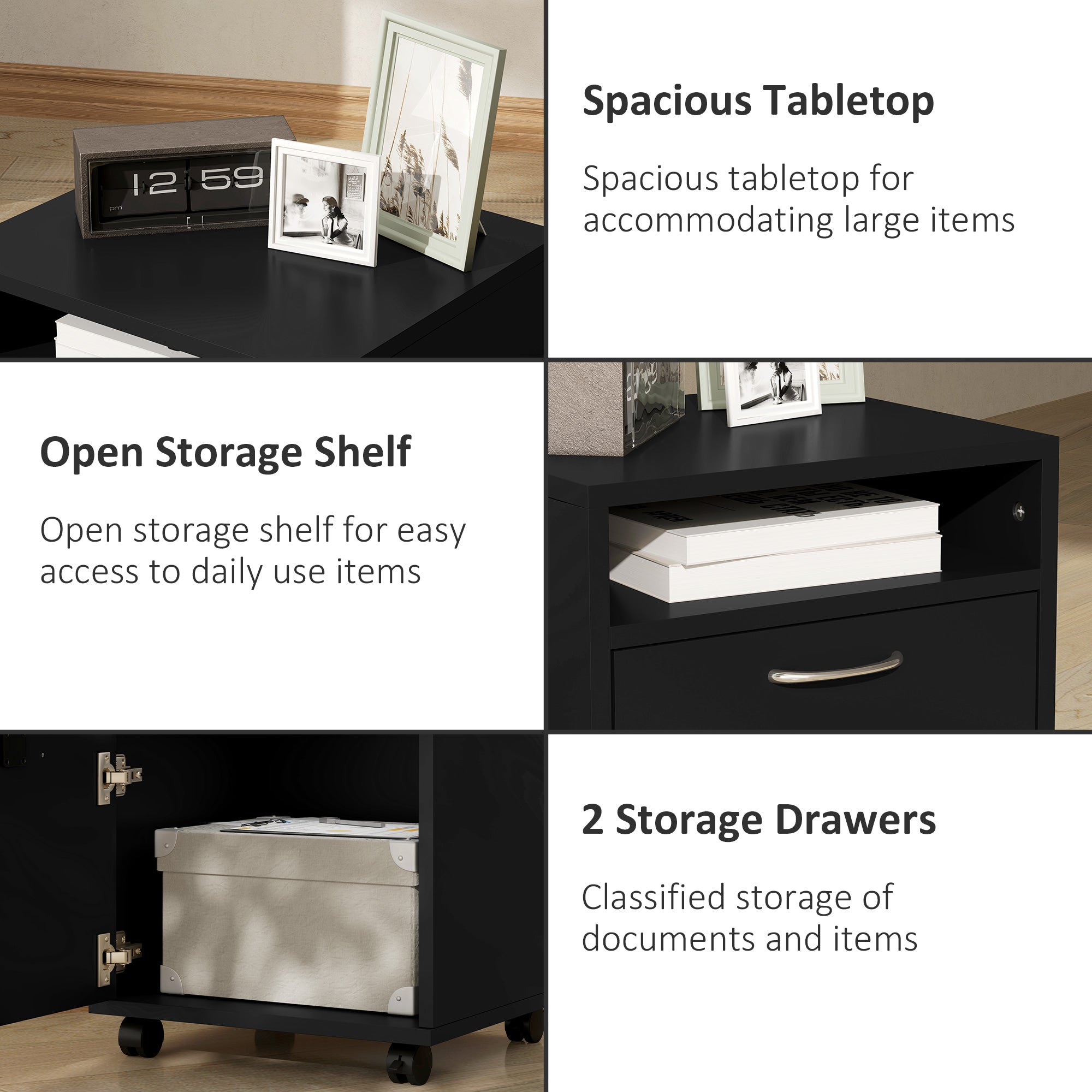 Mobile Storage Cabinet Organizer with Drawer and Cabinet, Printer Stand with Castors, Black