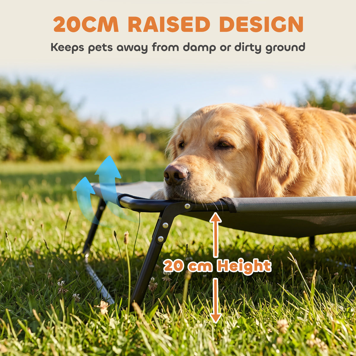 Elevated Dog Bed, Large Raised Outdoor Dog Bed with Removable Pad and Metal Frame, Portable Pet Cot for XL Breeds