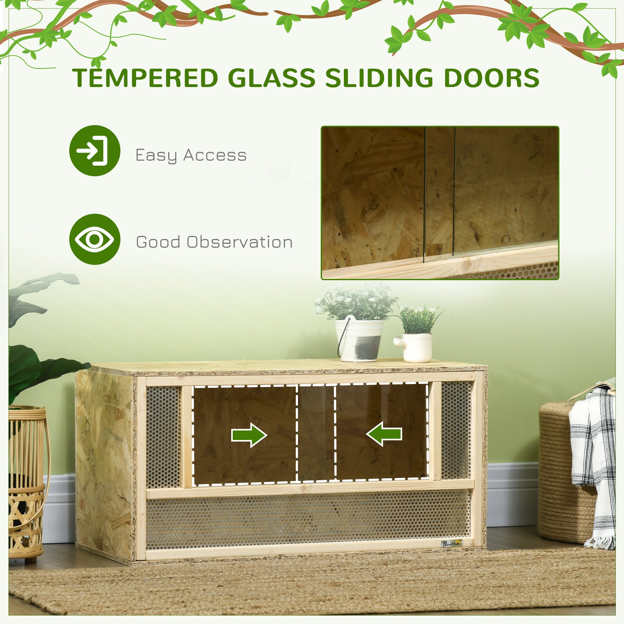 Wooden Reptile Terrarium with Sliding Door for Chameleon, Lizard, Snake, Frog, Turtle, 31.5" x 15.7" x 15.7" - Natural Wood - Image 6