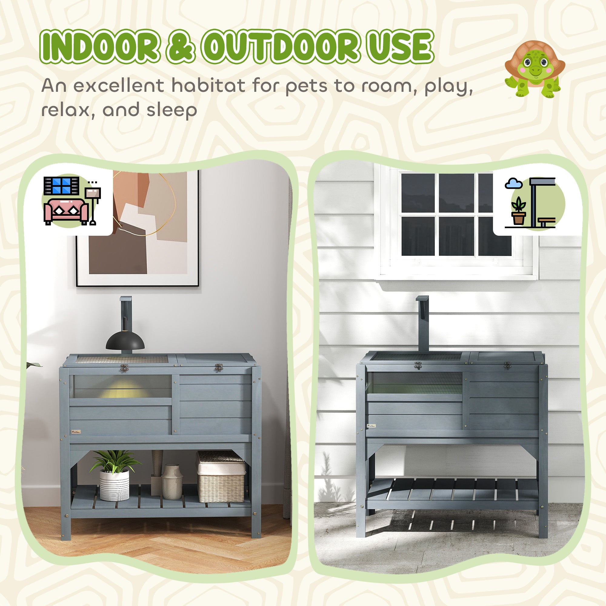 Tortoise Habitat with Shelf Storage Tortoise Gift Accessory with Weather Protection for Indoor, Gray - Gray - Image 8