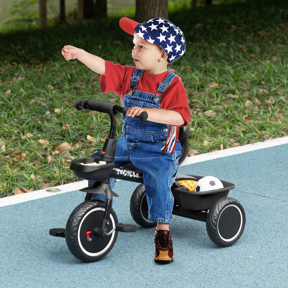 Qaba Tricycle for Toddlers Age 2-5 with Adjustable Seat, Storage Baskets, Black