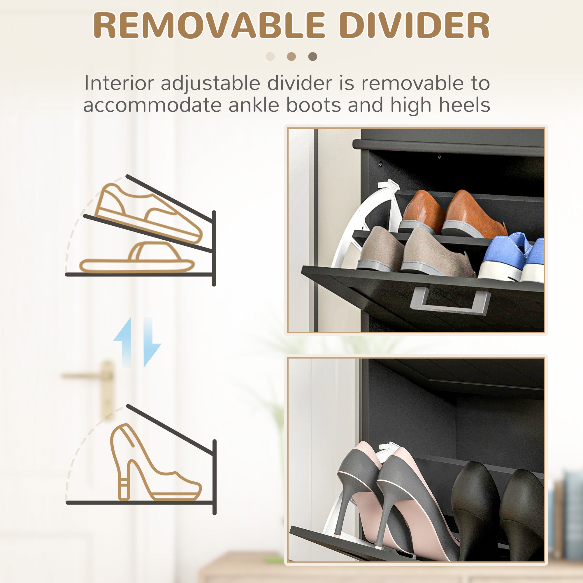 Modern Shoe Storage Cabinet with 2 Flip Drawers for 10 Pairs, Narrow Shoe Organizer for Entryway, Hallway, Black