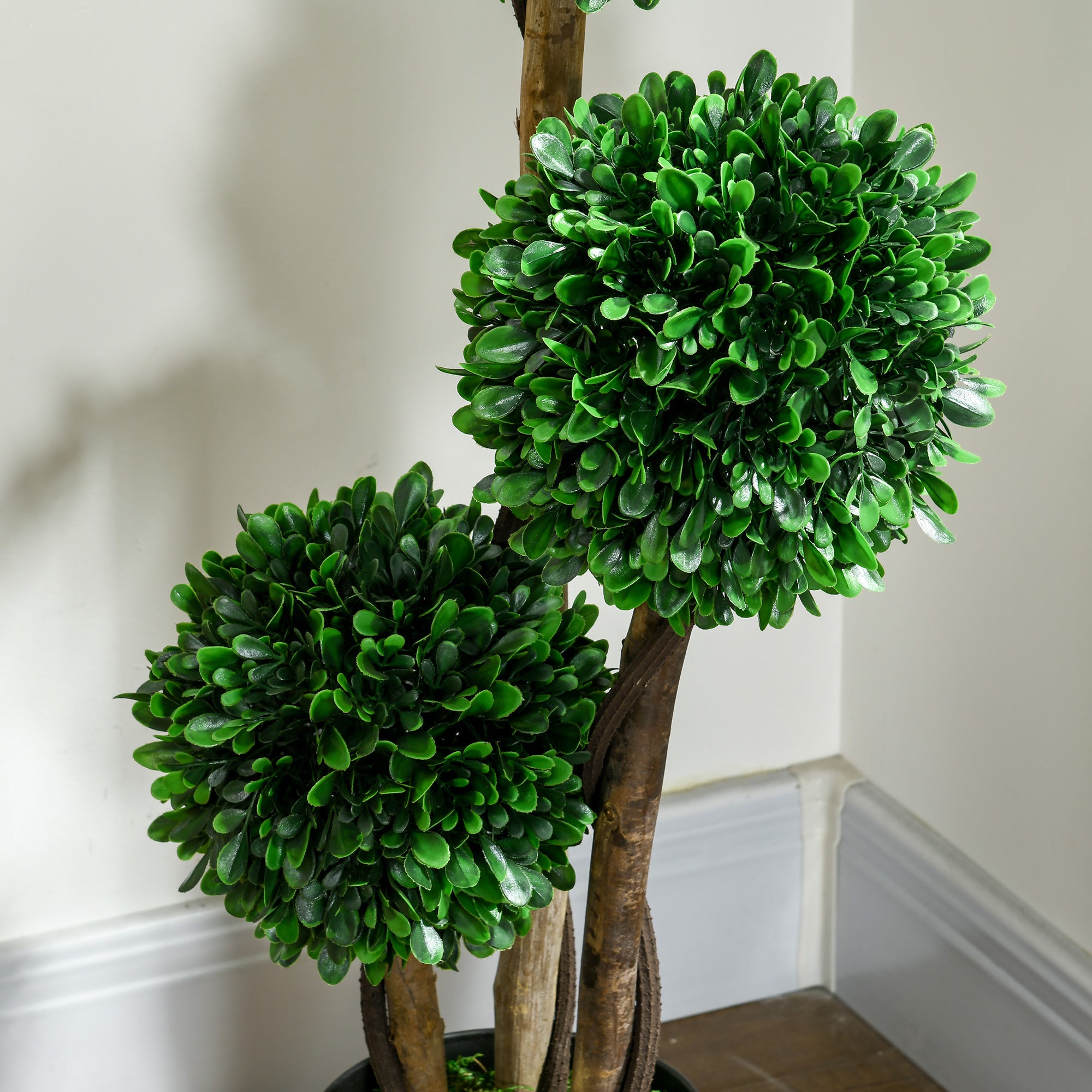 3ft Artificial Tree, Triple Ball Boxwood Topiary with Pot and Sandalwood Leaves, for Indoor Outdoor Home