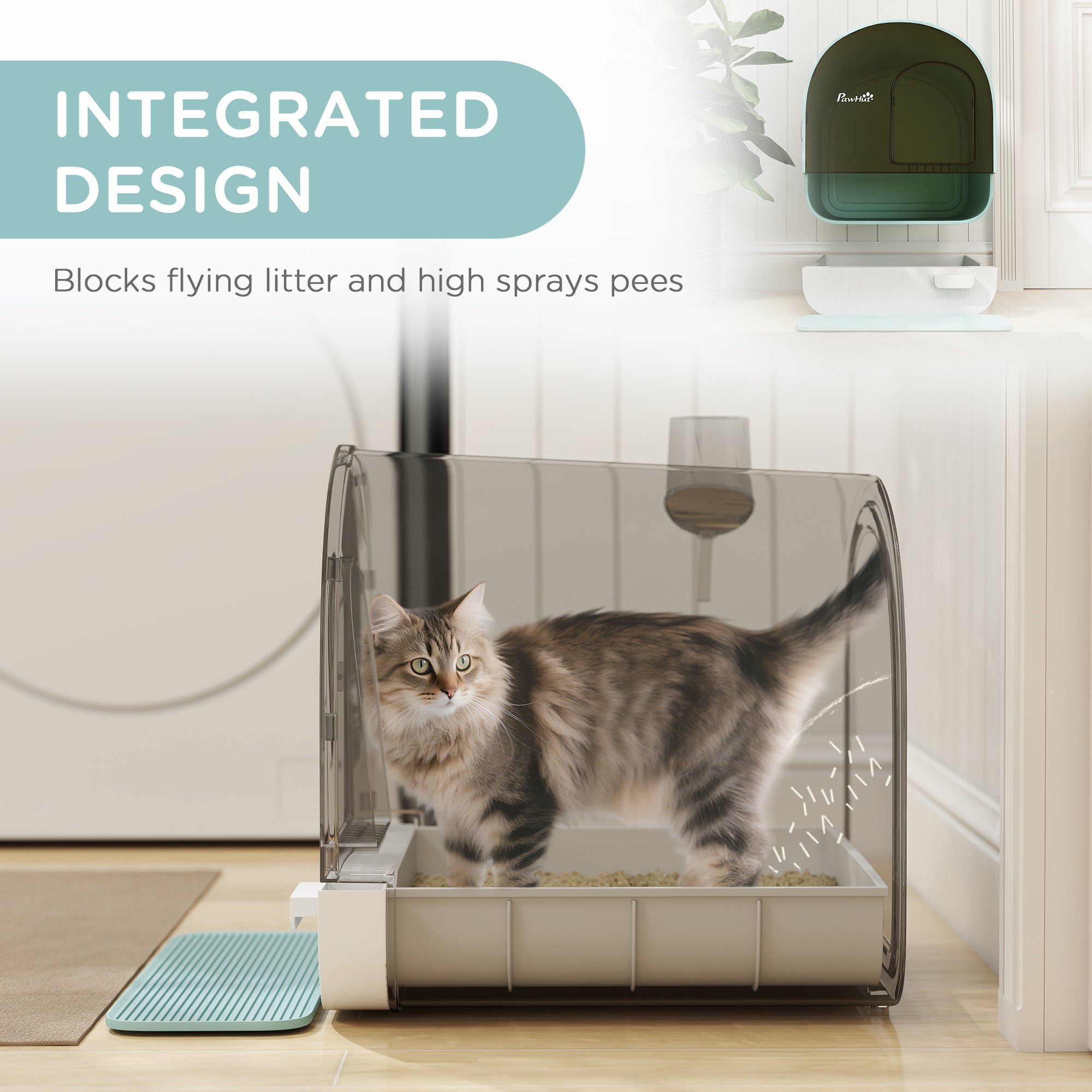 Fully Enclosed Cat Litter Box with Lid & Drawer Design, Covered Litter Box Anti-Leakage, Anti-Splashing, for Indoor Cats from Kitten to Adult, with Scoop & Mat, Easy Clean, Odor Control, Green - Green - Image 7
