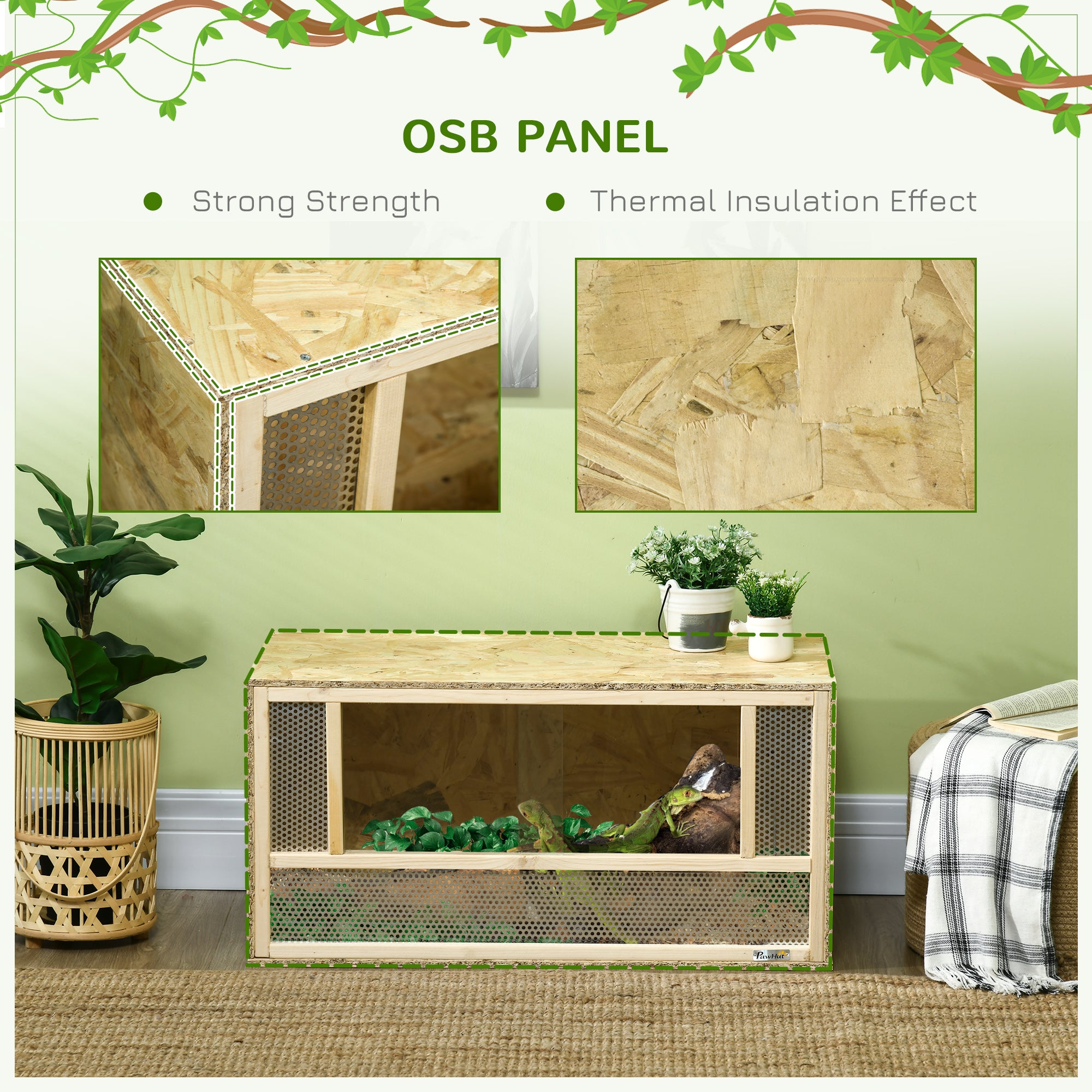 Wooden Reptile Terrarium with Sliding Door for Chameleon, Lizard, Snake, Frog, Turtle, 31.5" x 15.7" x 15.7" - Natural Wood - Image 5