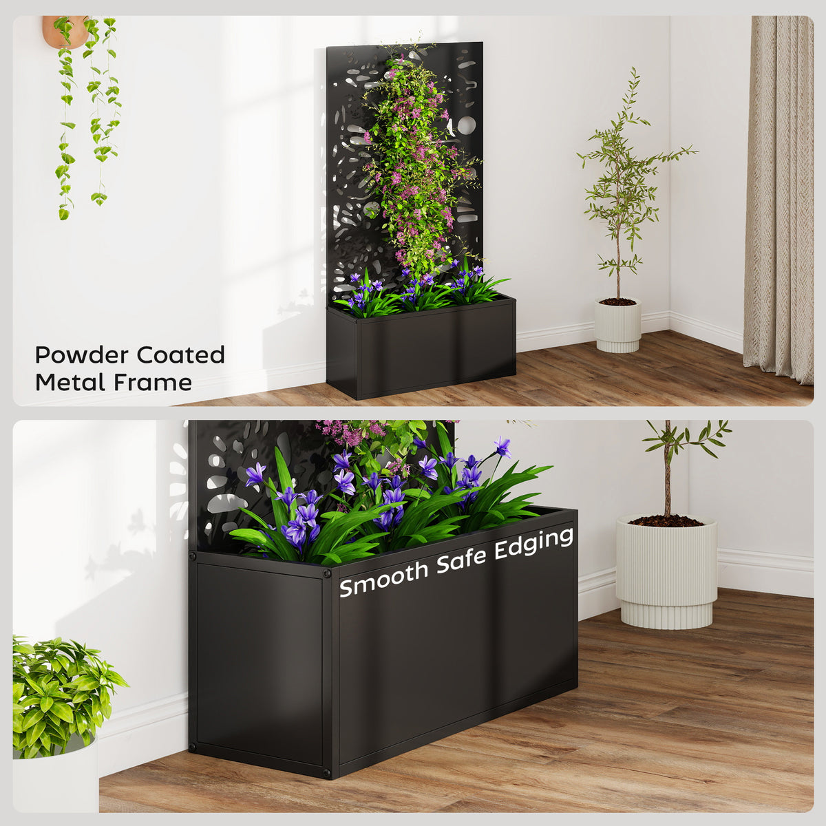 Metal Garden Bed with Trellis for Climbing Plants, Freestanding or Wall Mounted Flower Bed for Garden, Patio, Balcony