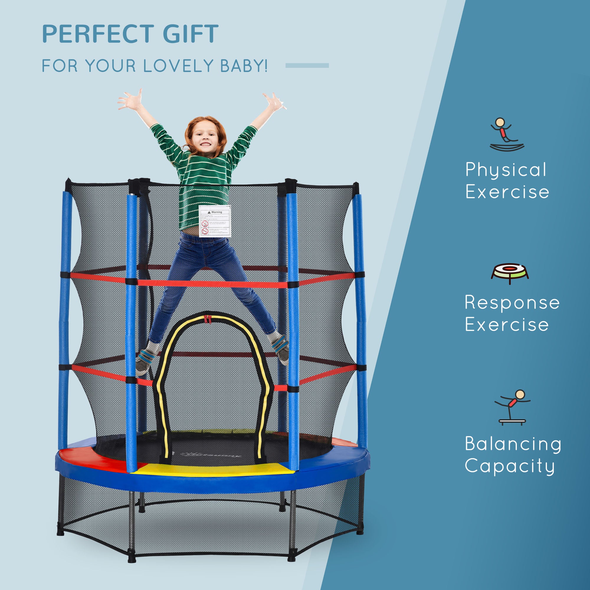 Φ5FT Kids Trampoline with Enclosure Net for Age 3 to 6 Years, Mixed Color