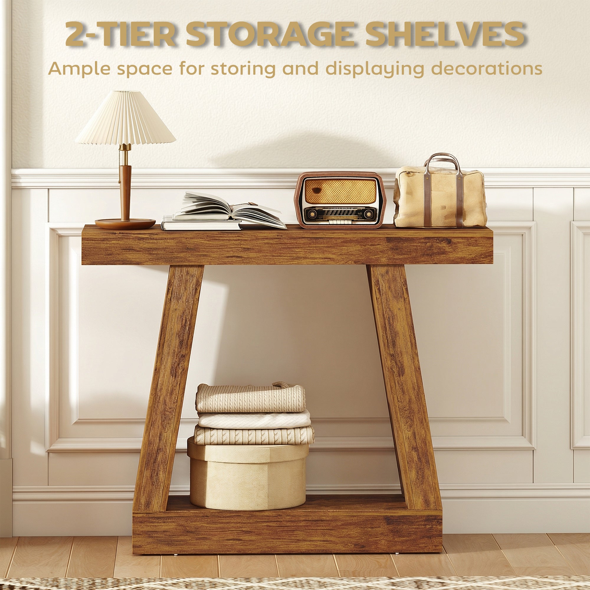 42" Farmhouse Console Table, 2-Tier Entryway Table with Storage for Hallway, Living Room, Behind Couch, Rustic Brown