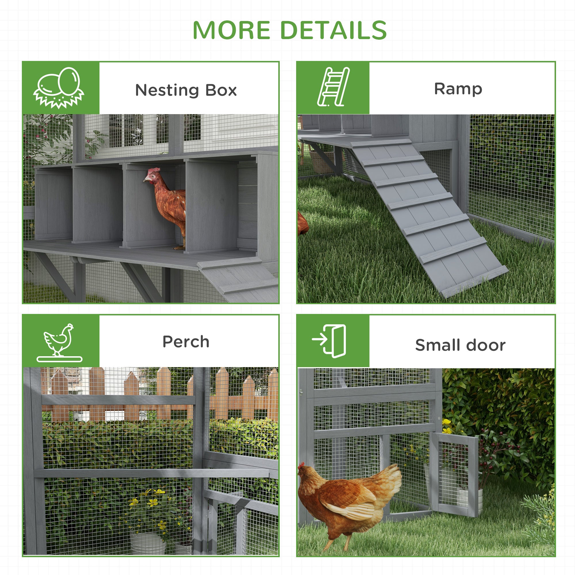 9' x 6' x 6' Large Chicken Coop with Nesting Box, Water-Resistant and Anti-UV Cover for 8-12 Chickens, Gray - Gray - Image 8